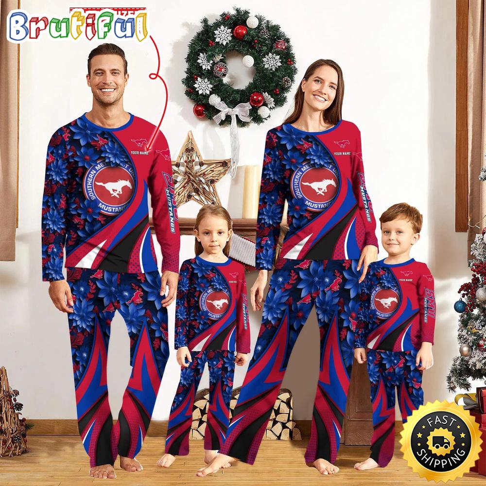 Personalized NCAA SMU Mustangs Custom Pajamas Flower For Sport Family