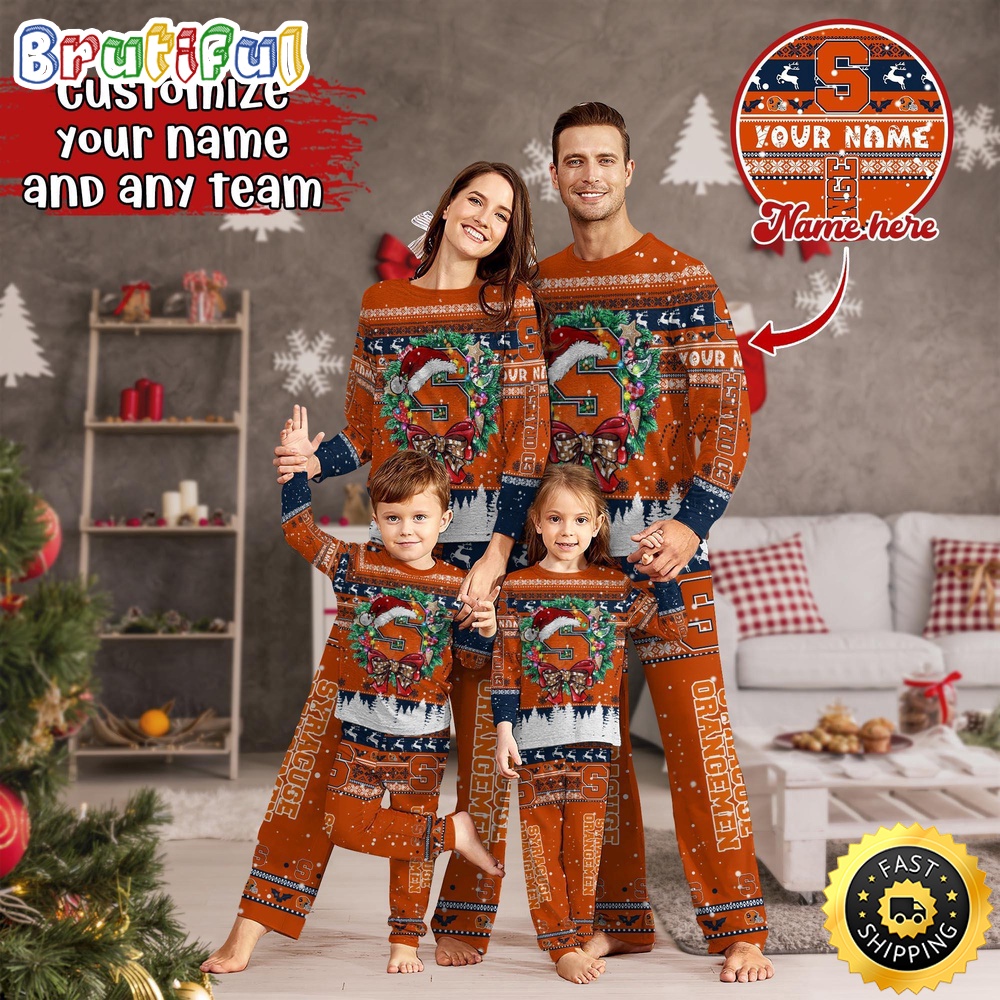Personalized NCAA Syracuse Orange Custom Pajamas Christmas Custom Pajamas For Sports Fan