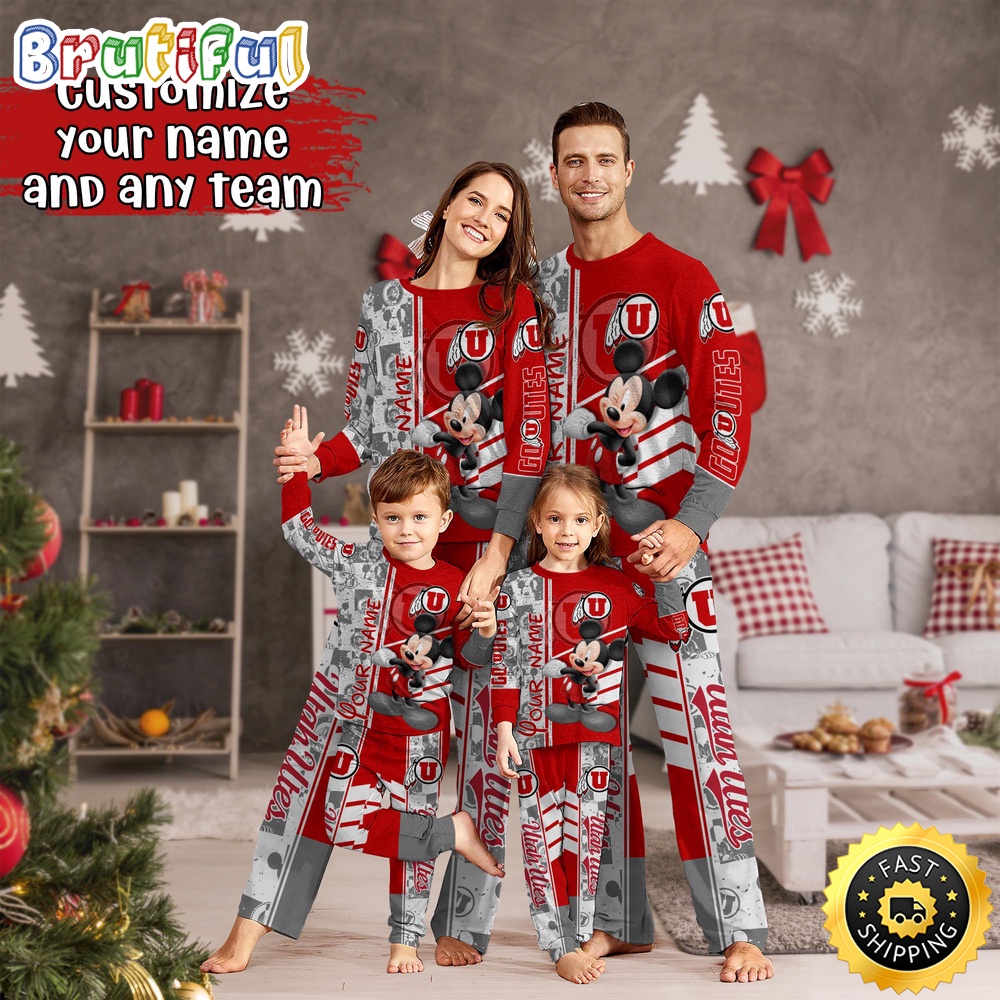 Personalized NCAA Utah Utes Custom Pajamas Mickey Mouse For Family