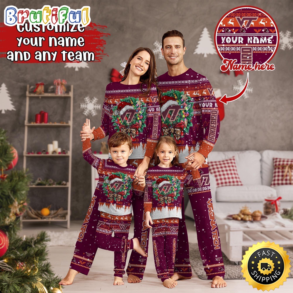 Personalized NCAA Virginia Tech Hokies Custom Pajamas Xmas For Sports Fan
