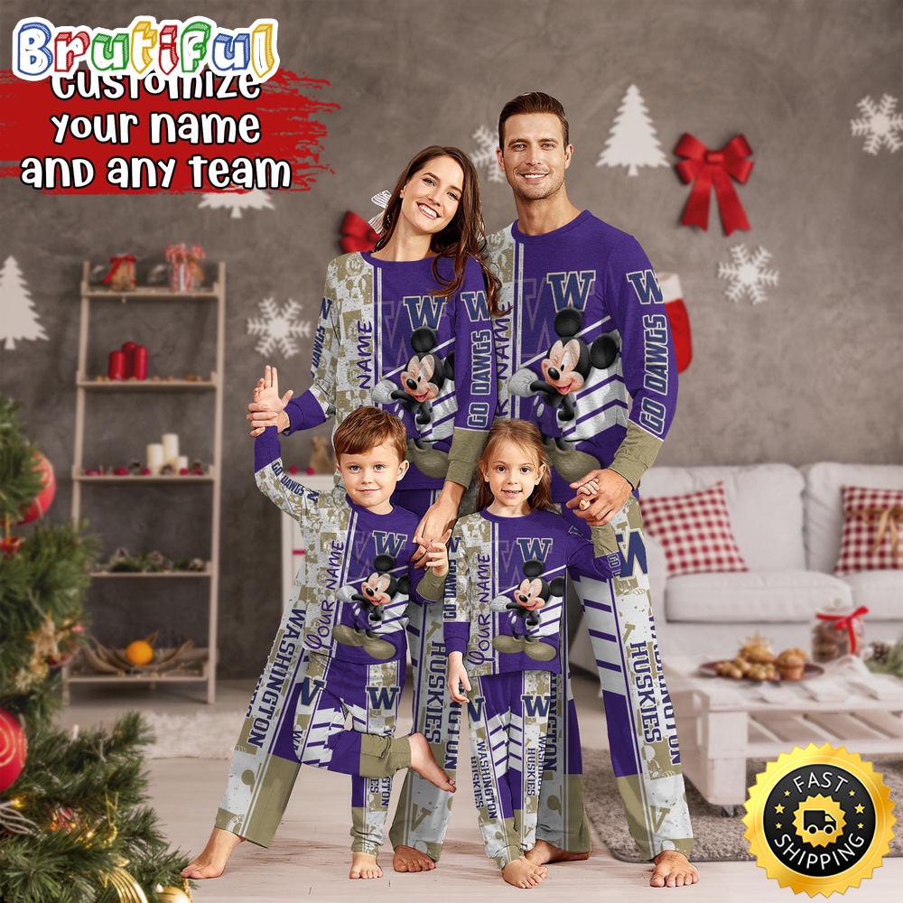 Personalized NCAA Washington Huskies Custom Pajamas Mickey Mouse For Family