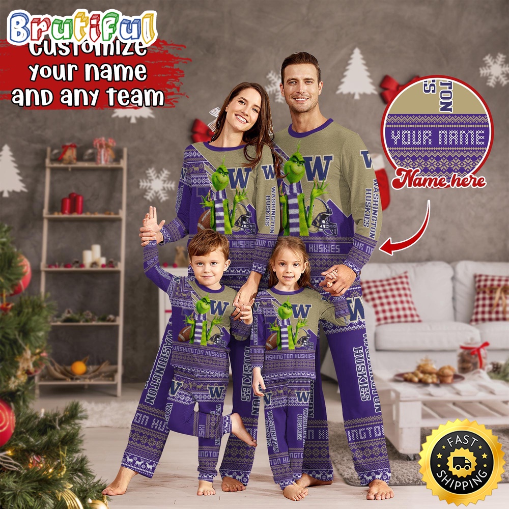 Personalized NCAA Washington Huskies Custom Pajamas Xmas For Sport Family