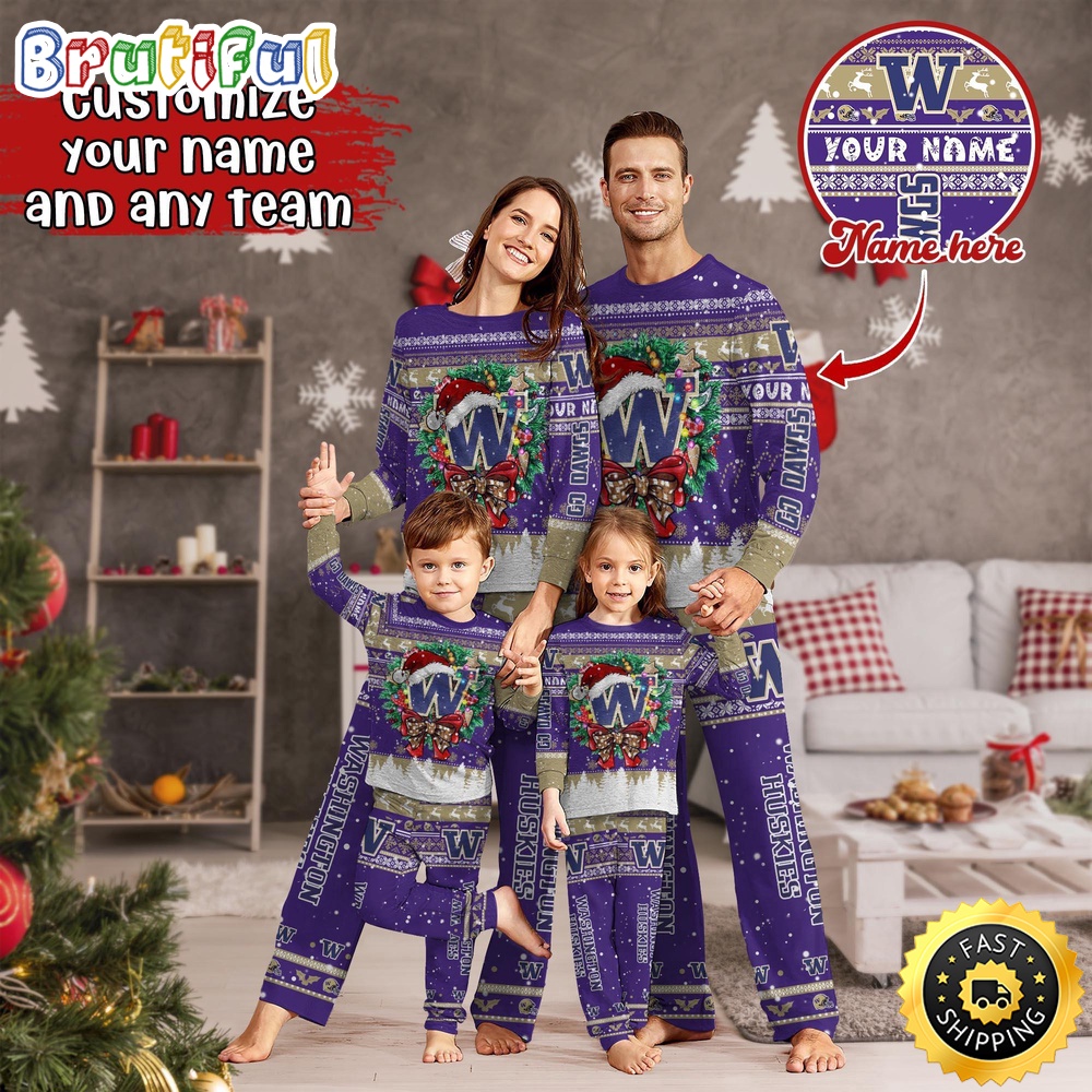 Personalized NCAA Washington Huskies Custom Pajamas Xmas For Sports Fan