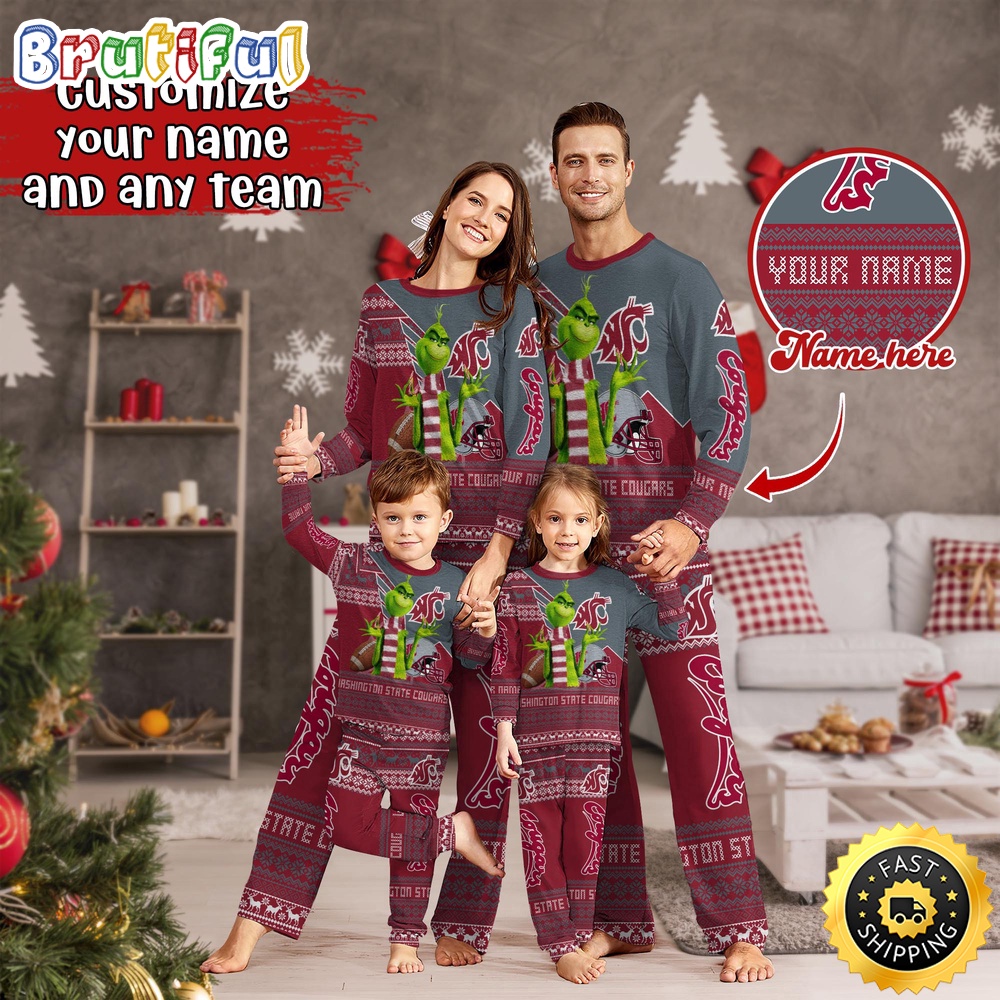 Personalized NCAA Washington State Cougars Custom Pajamas Xmas For Sport Family