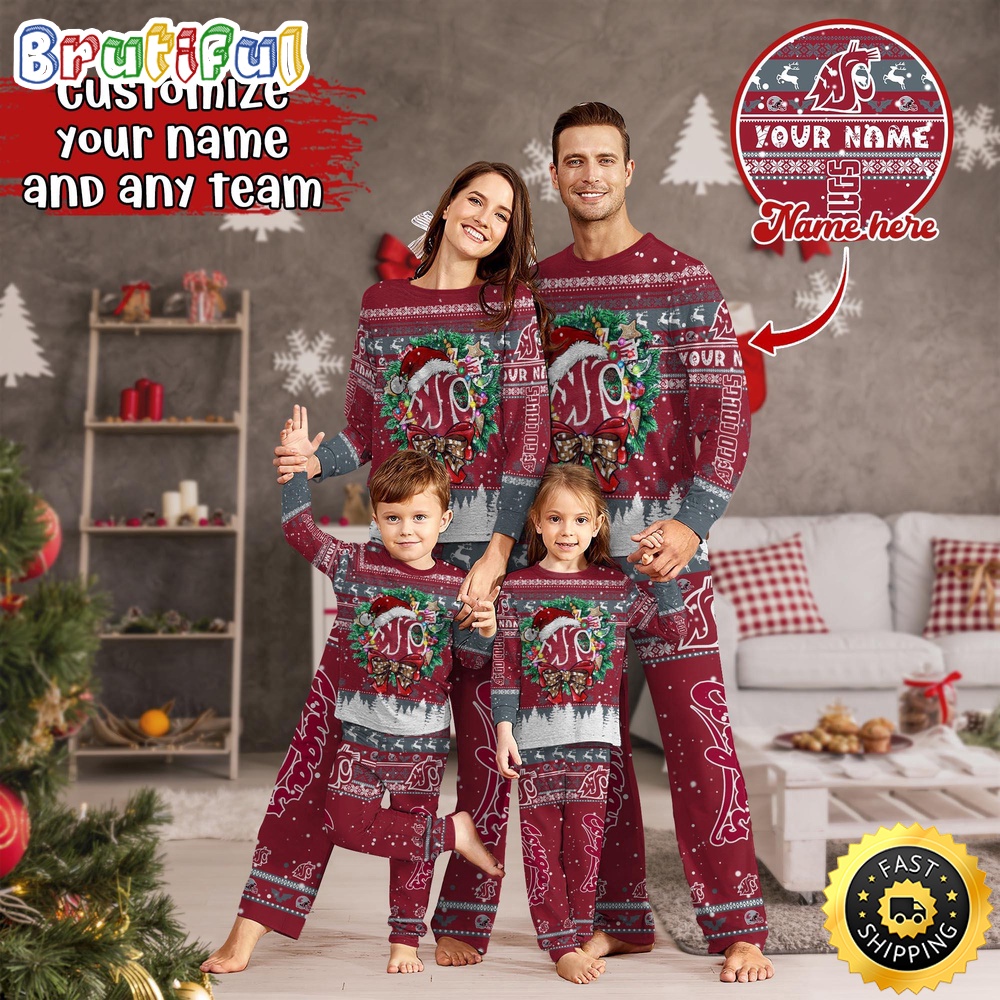 Personalized NCAA Washington State Cougars Custom Pajamas Xmas For Sports Fan