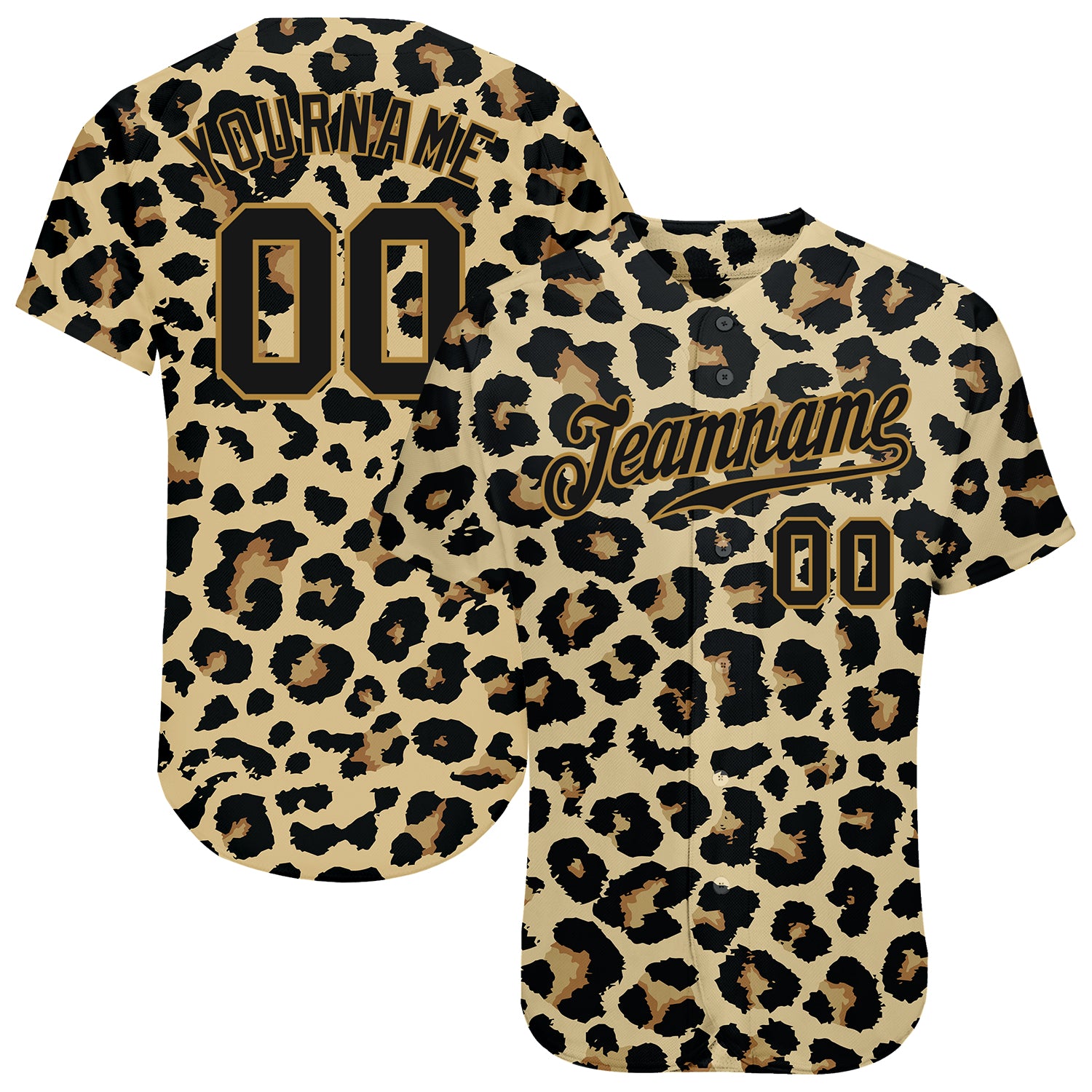 Custom Old Gold Black-Old Gold 3D Pattern Design Leopard Printed Baseball Jersey