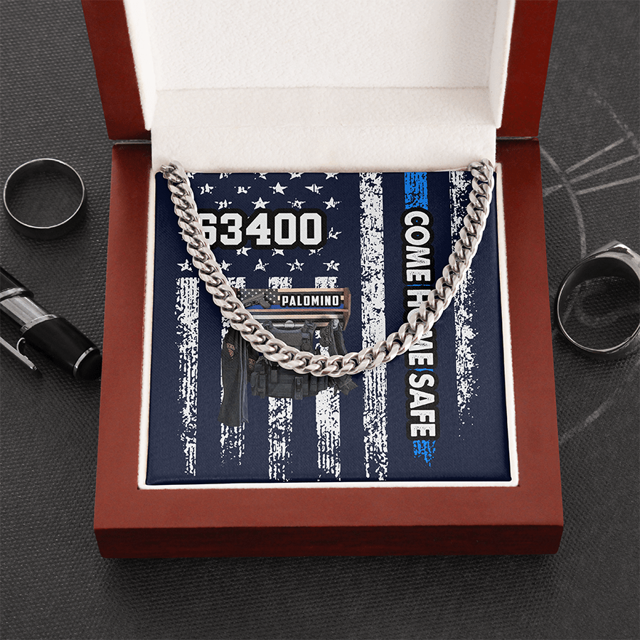 Personalized Police Blue Necklace for Police Man, Name Police Necklace Gift for Dad, For Husband