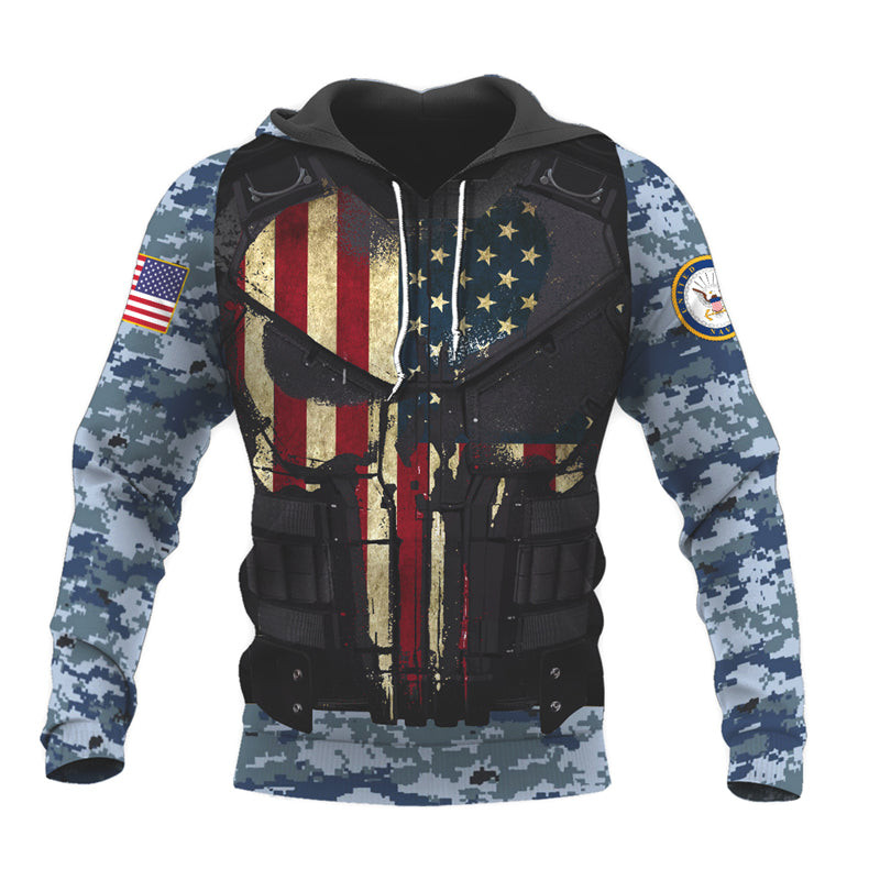 Personalized Skull Us Navy Veteran Hoodie