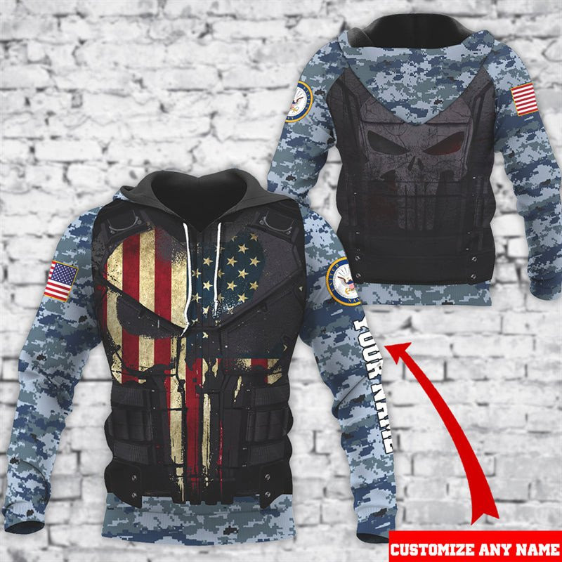 Personalized Skull Us Navy Veteran Hoodie