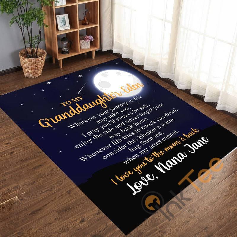 Personalized To My Granddaughter Gift Moonlit Night Childrens Home Decoration Cozy Rectangle Rug