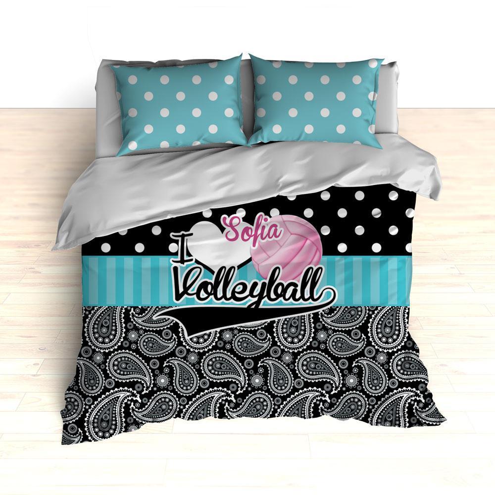 Personalized Volleyball Polka Dots And Paisley Duvet Cover Bedding Set