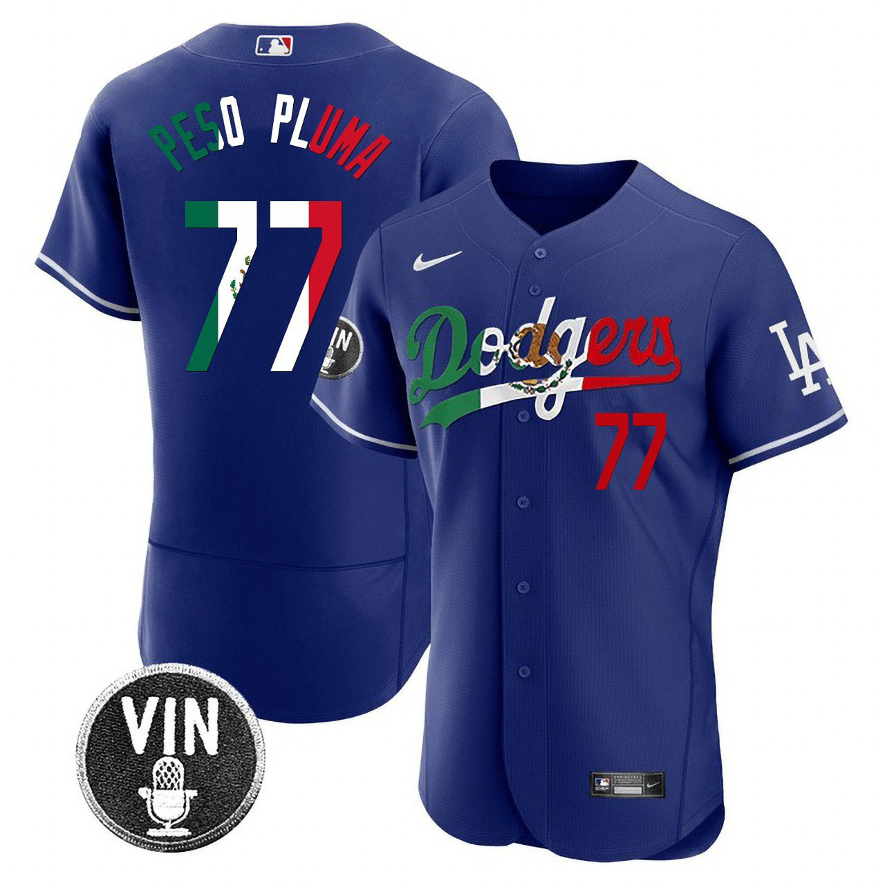 Peso Pluma Men's Los Angeles Dodgers Mexico Special Royal Jersey - All Stitched