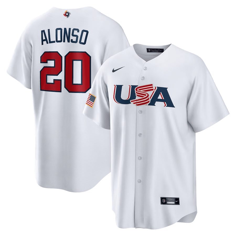 Pete Alonso 20 USA Baseball 2023 World Baseball Classic Stitched Jersey – White Pete Alonso 20 USA Baseball 2023 World Baseball Classic Stitched Jersey – White