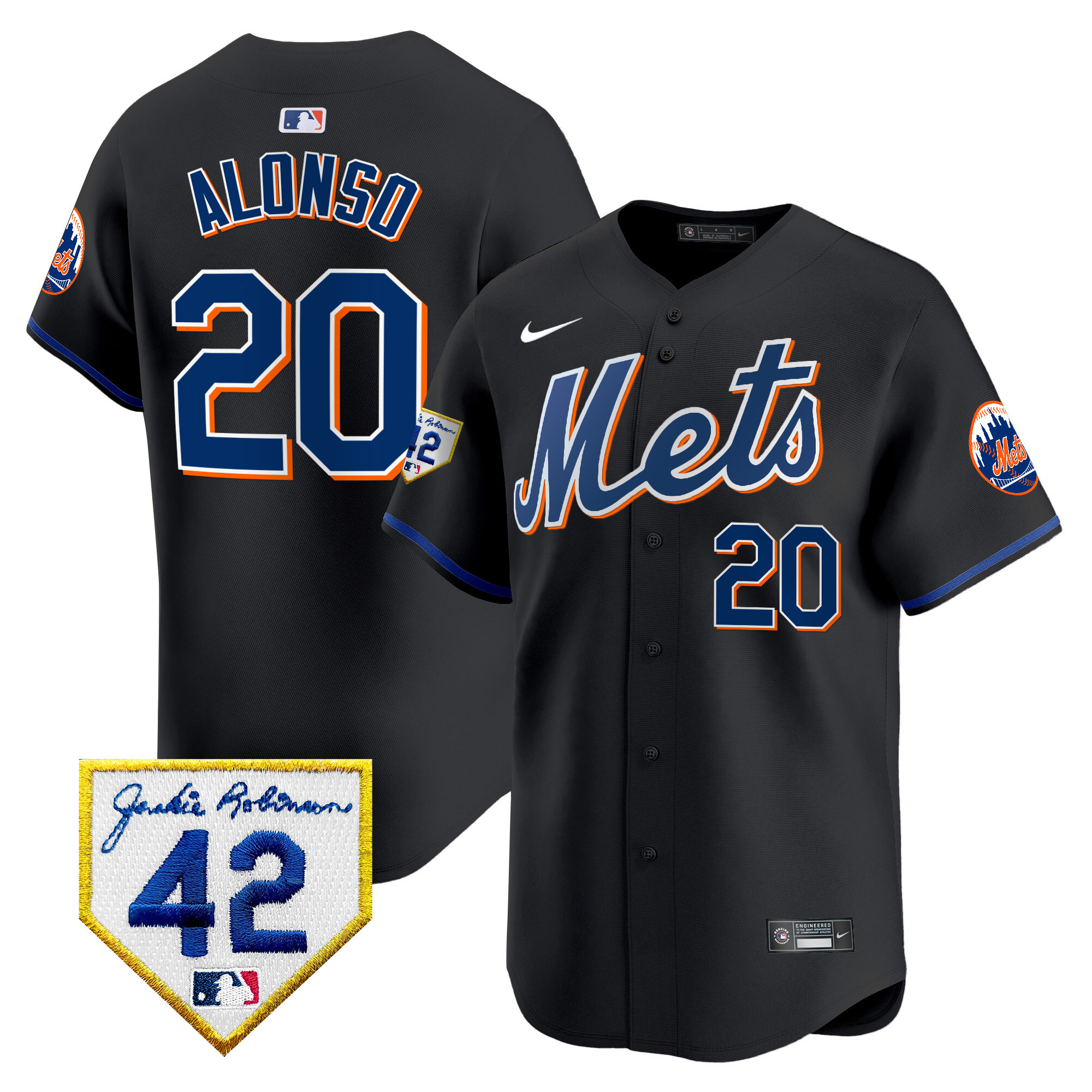 Pete Alonso Men's New York Mets 2024 Jackie Robinson Patch Vapor Premier Limited Black Jersey - All Stitched