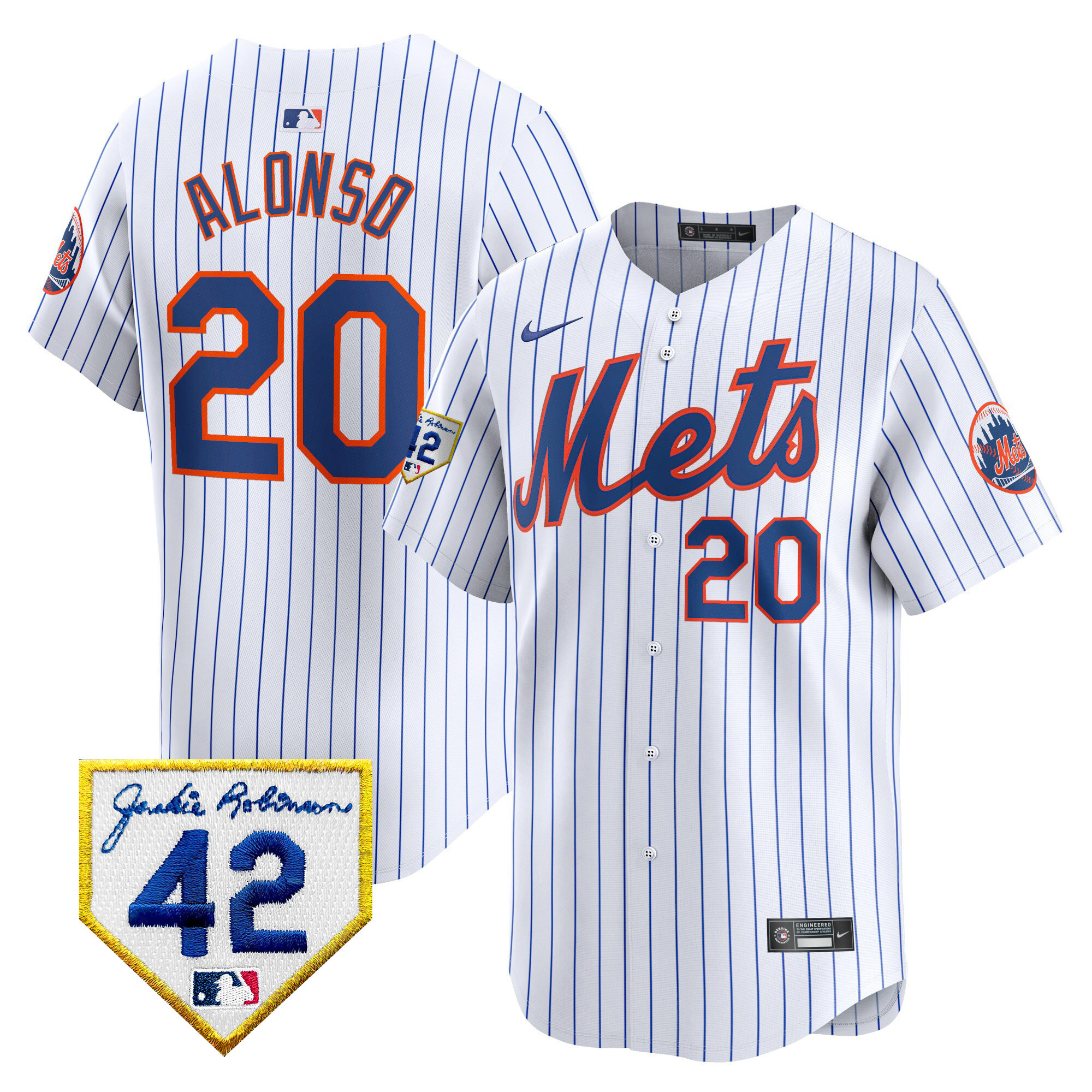 Pete Alonso Men's New York Mets 2024 Jackie Robinson Patch Vapor Premier Limited White Jersey - All Stitched