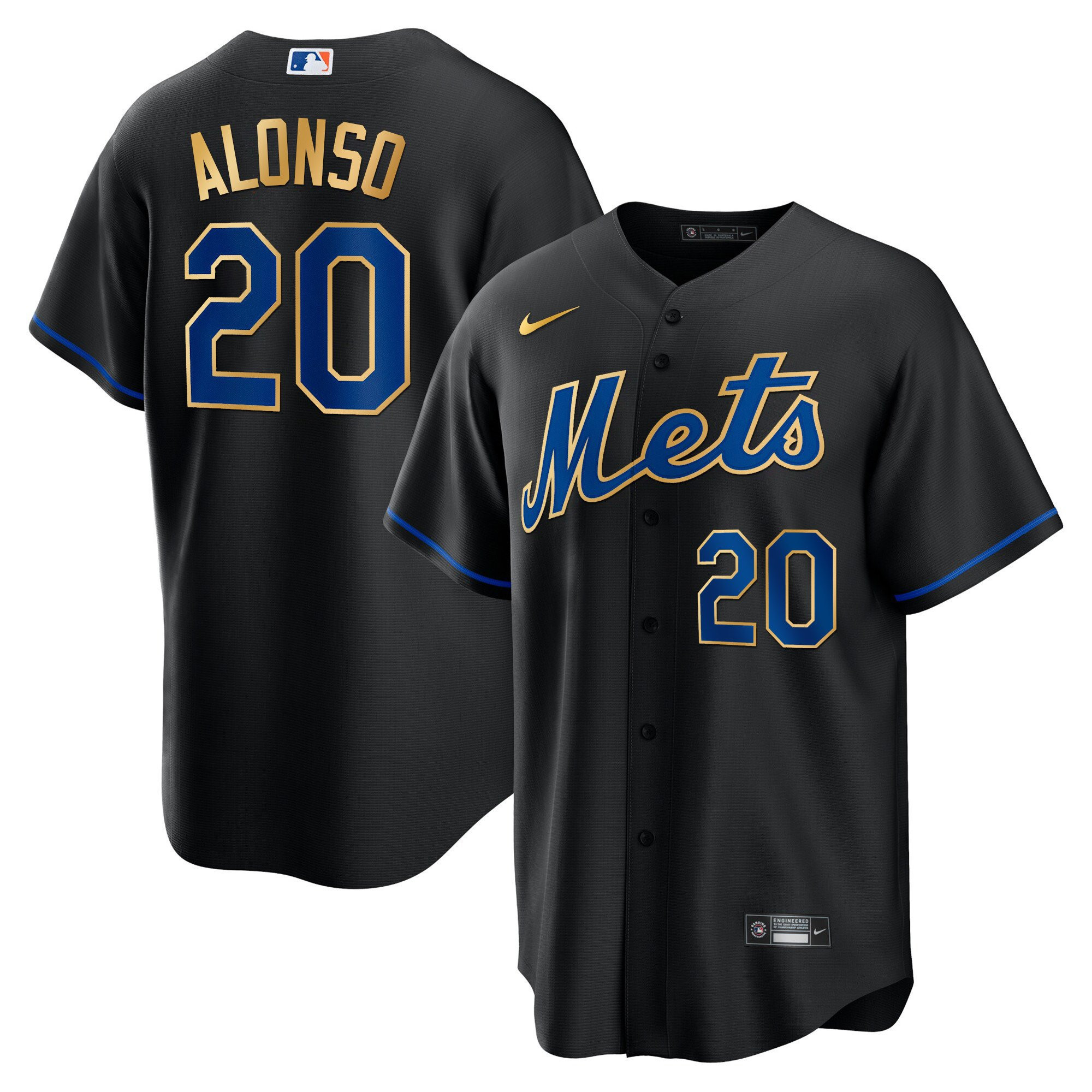 Pete Alonso Men's New York Mets Gold Trim Cool Black Jersey - All Stitched