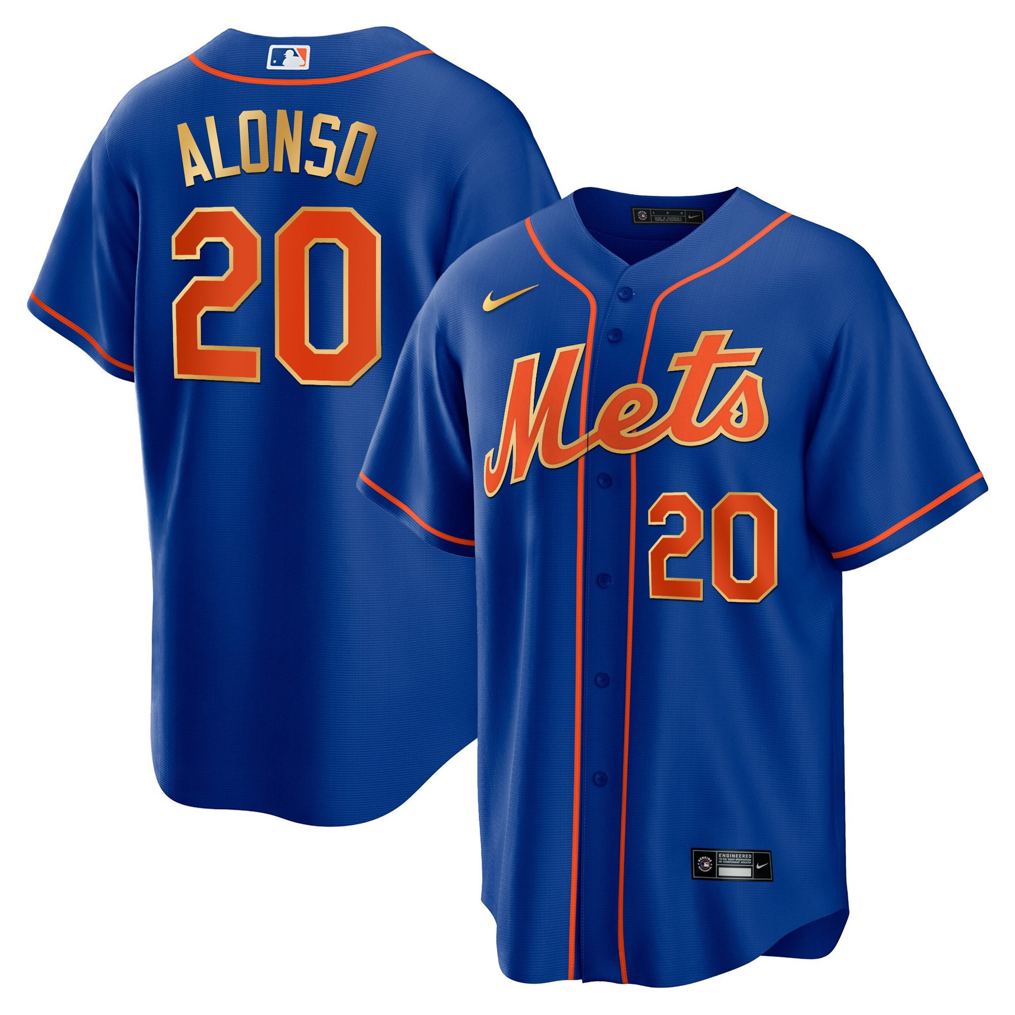 Pete Alonso Men's New York Mets Gold Trim Cool Navy Jersey - All Stitched
