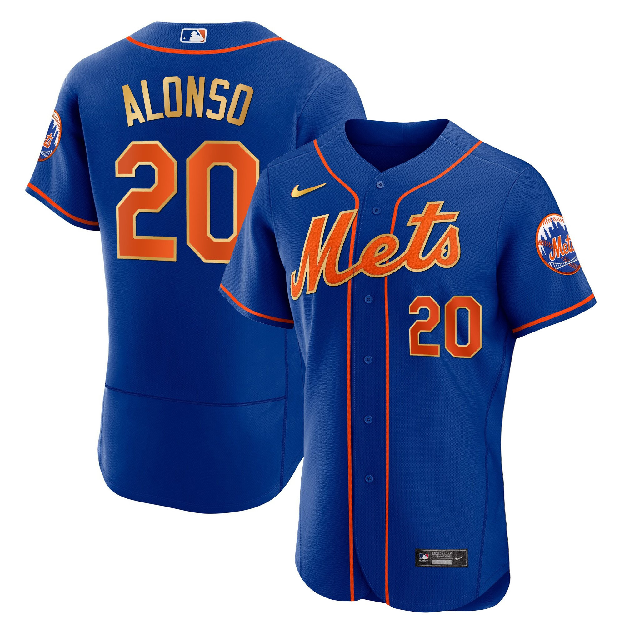 Pete Alonso Men's New York Mets Gold Trim Flex Navy Jersey - All Stitched