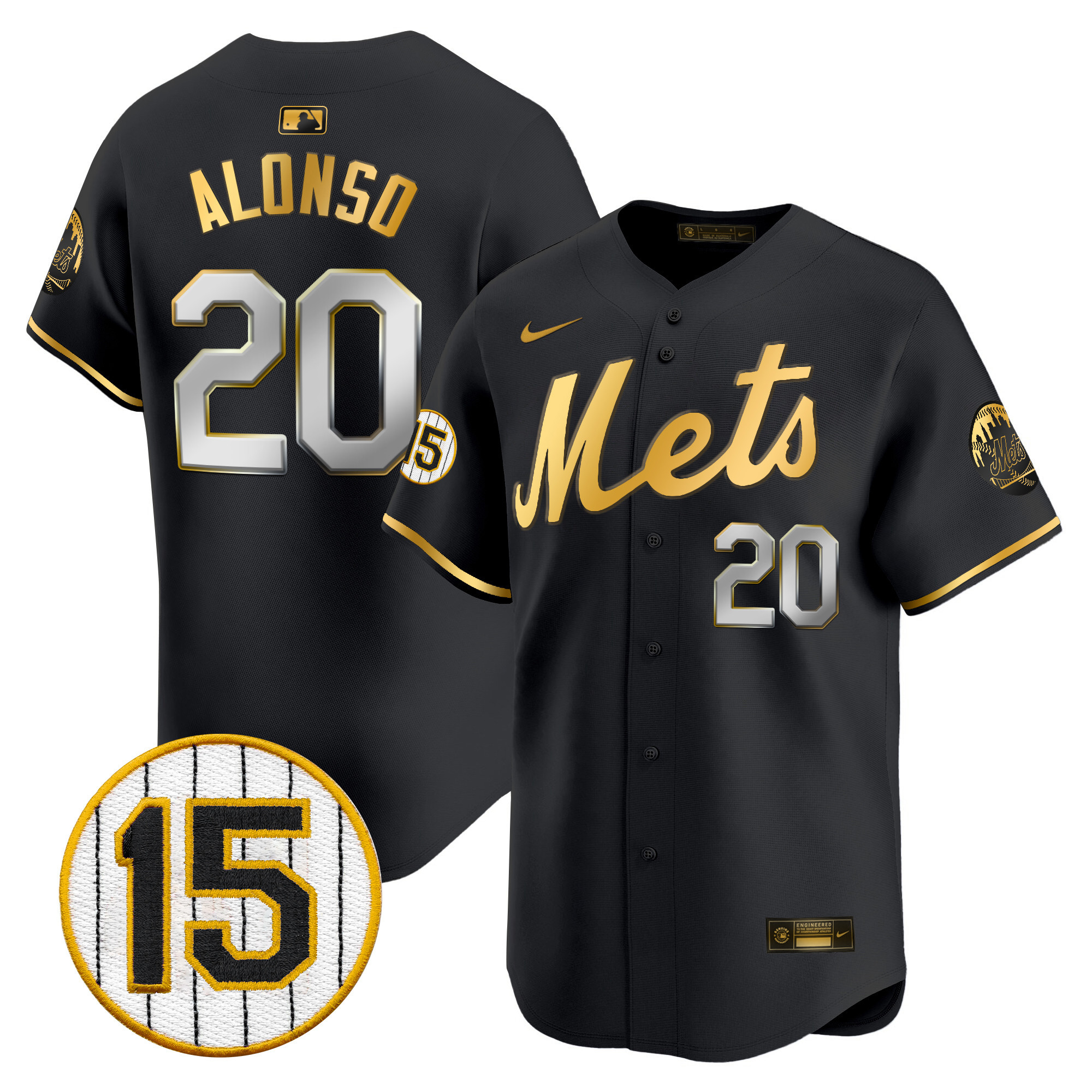 Pete Alonso Men's New York Mets Jerry Grote Patch Vapor Premier Limited Black Gold Jersey - All Stitched