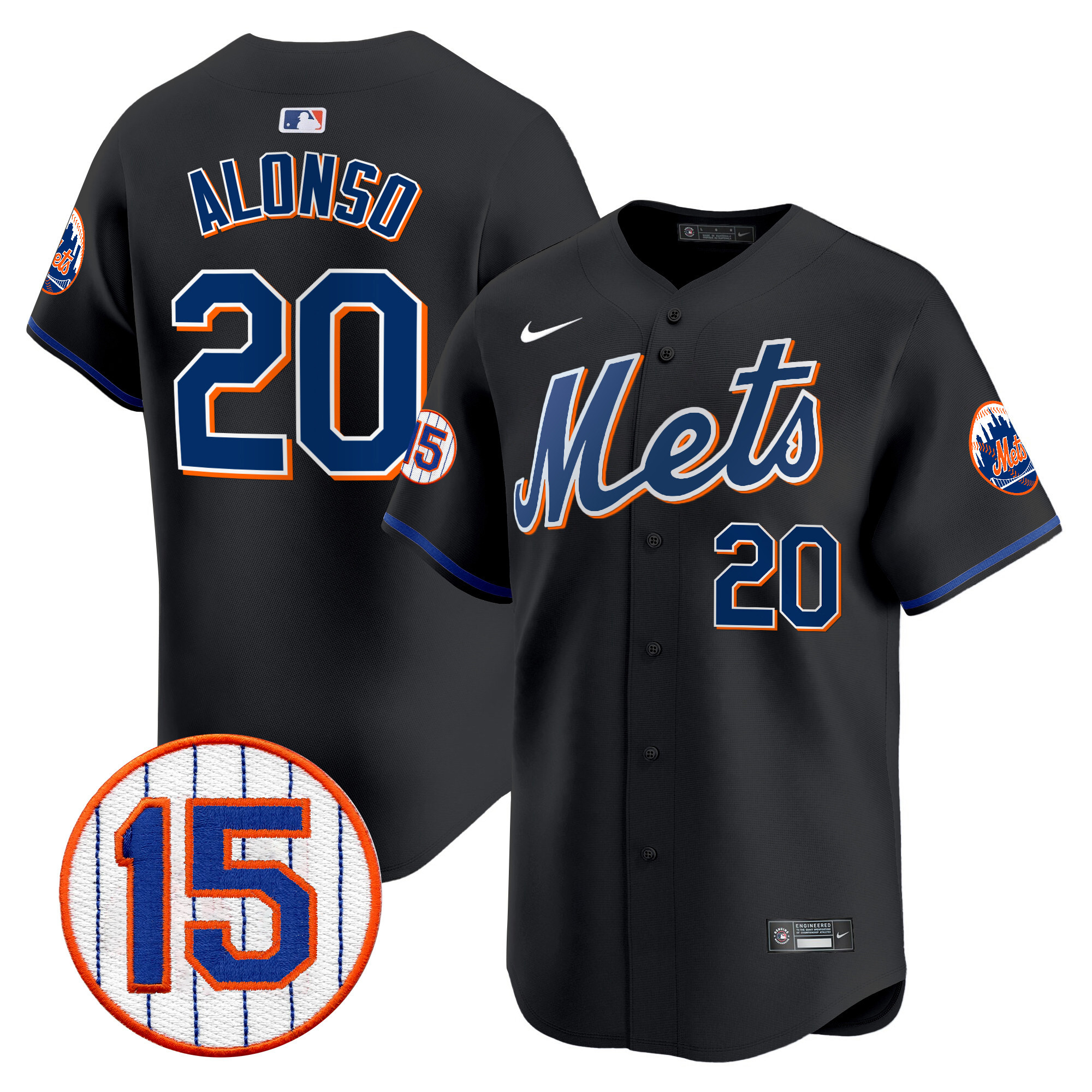 Pete Alonso Men's New York Mets Jerry Grote Patch Vapor Premier Limited Black Jersey - All Stitched