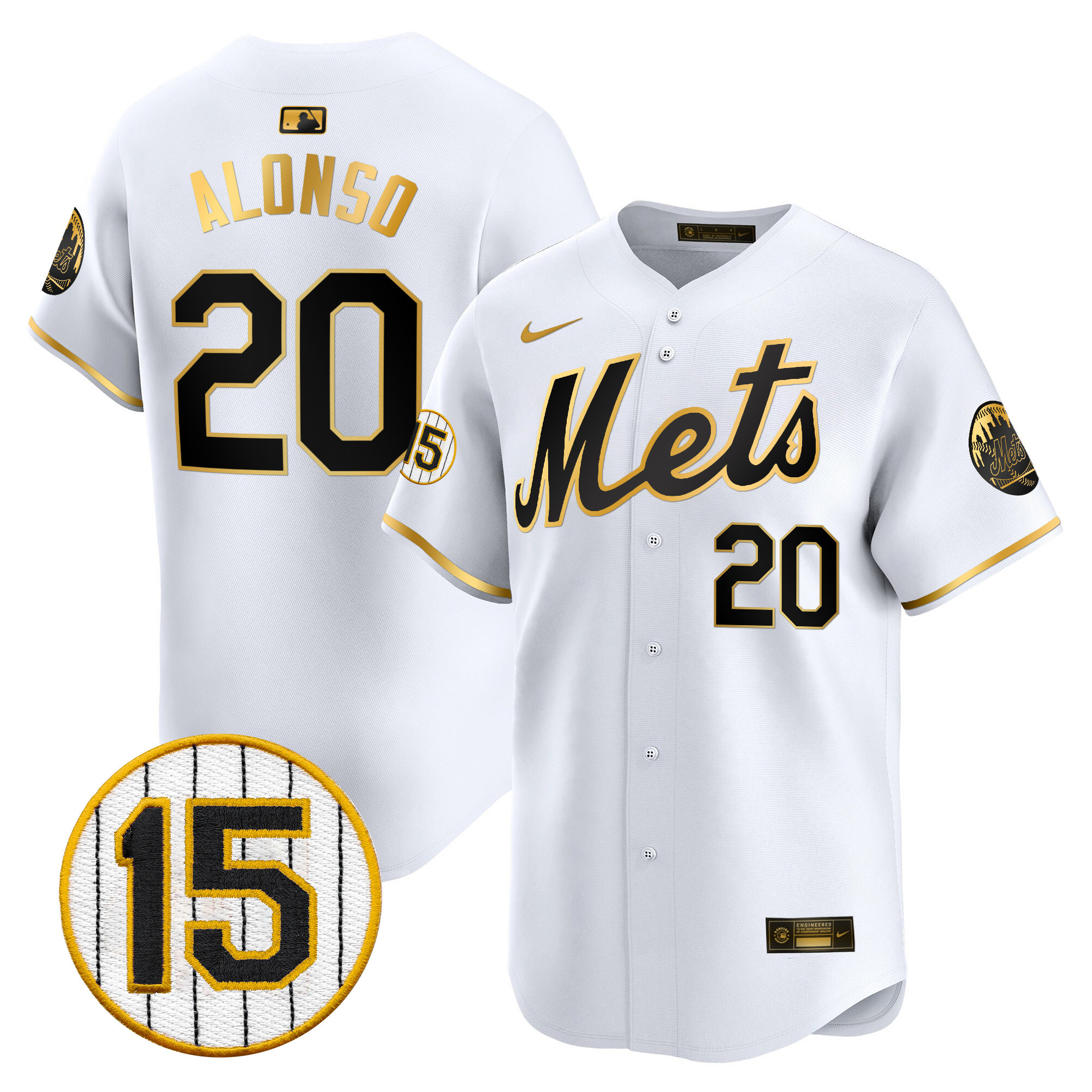 Pete Alonso Men's New York Mets Jerry Grote Patch Vapor Premier Limited White Gold Jersey - All Stitched