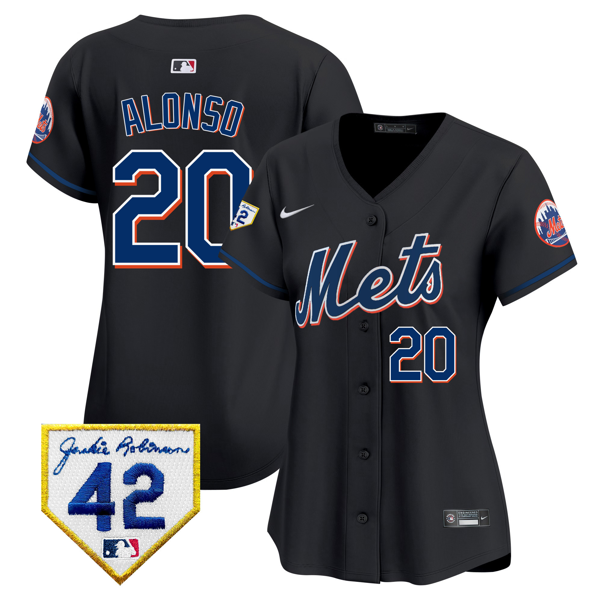 Pete Alonso Women's New York Mets 2024 Jackie Robinson Patch Vapor Premier Limited Black Jersey - All Stitched
