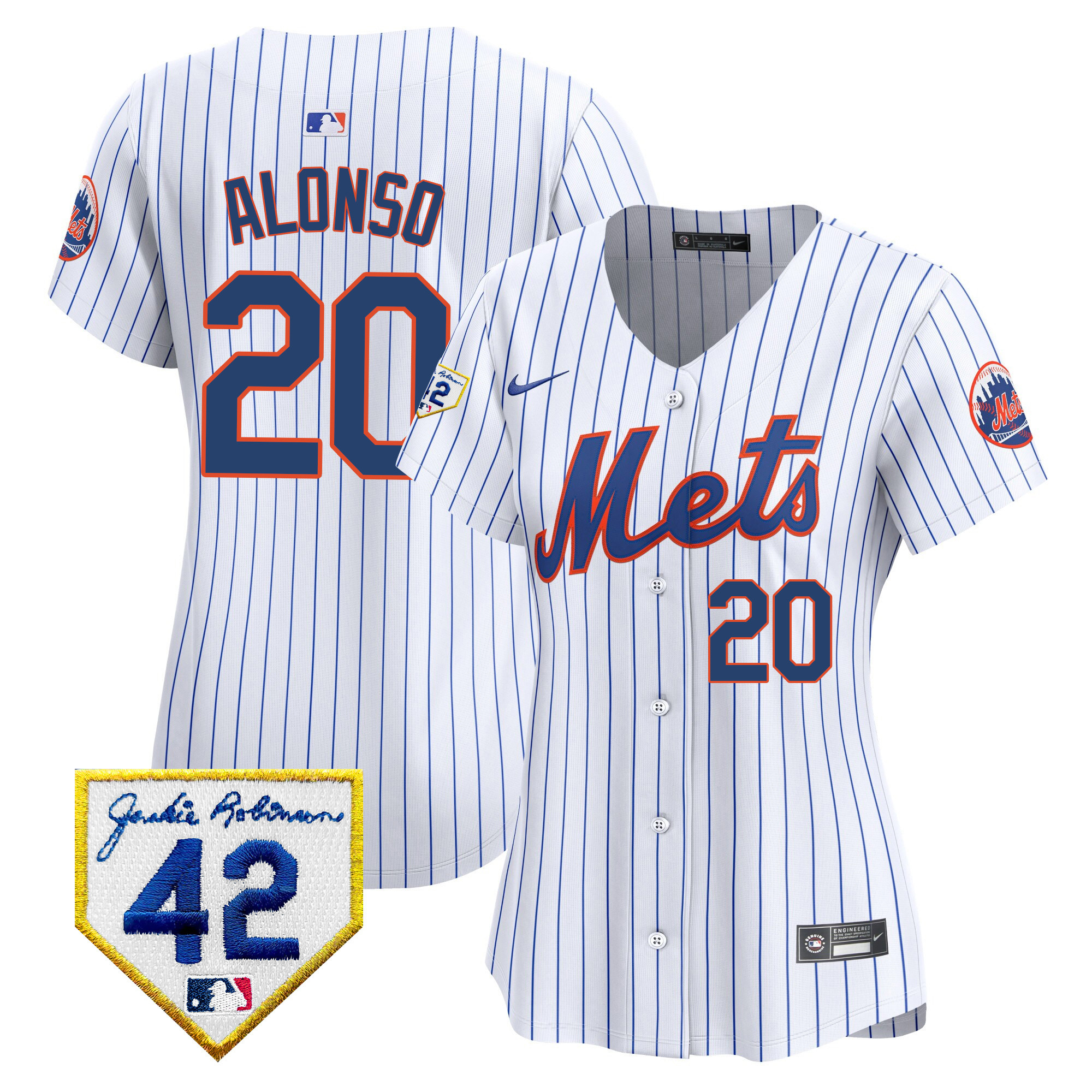 Pete Alonso Women's New York Mets 2024 Jackie Robinson Patch Vapor Premier Limited White Jersey - All Stitched