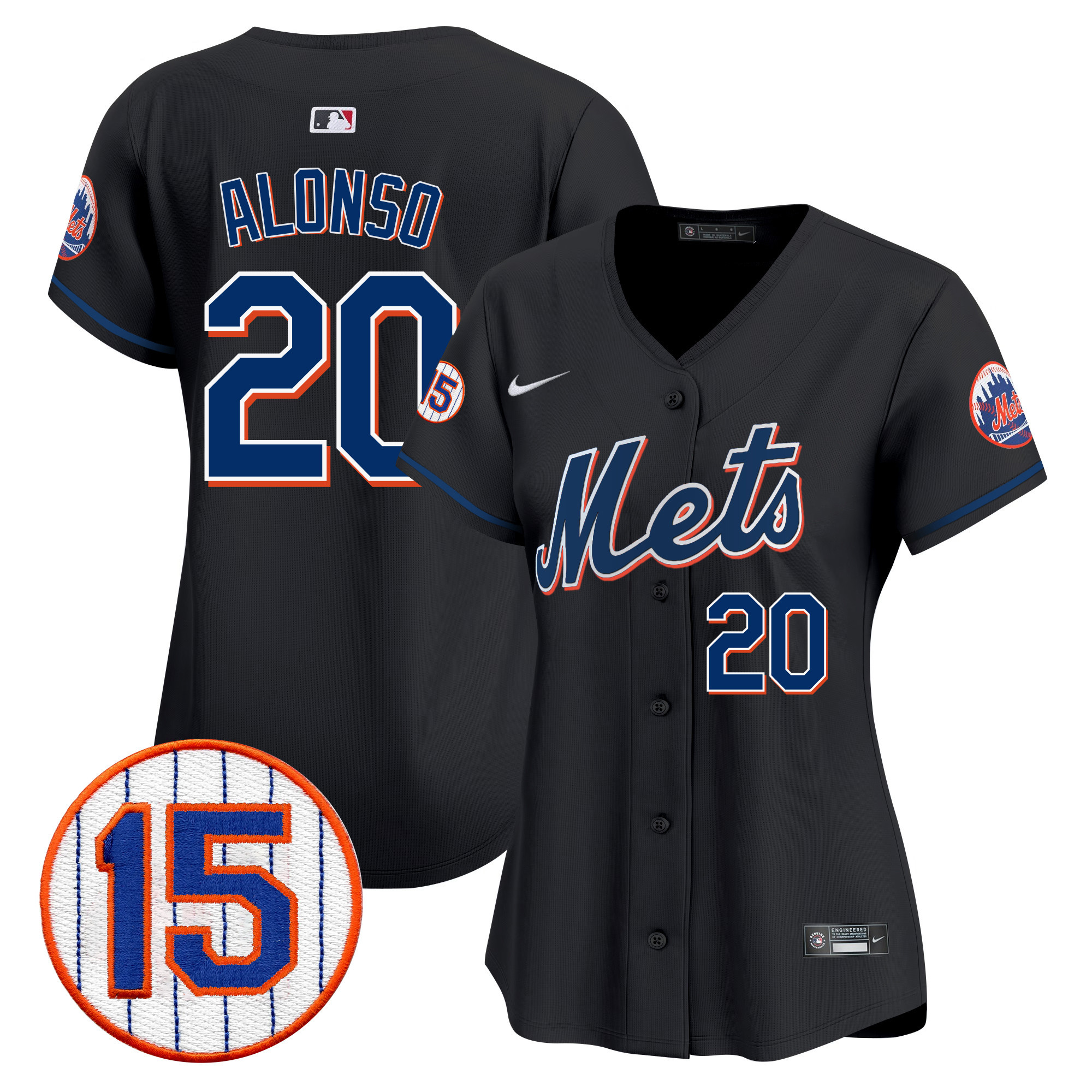 Pete Alonso Women's New York Mets Jerry Grote Patch Vapor Premier Limited Black Jersey - All Stitched