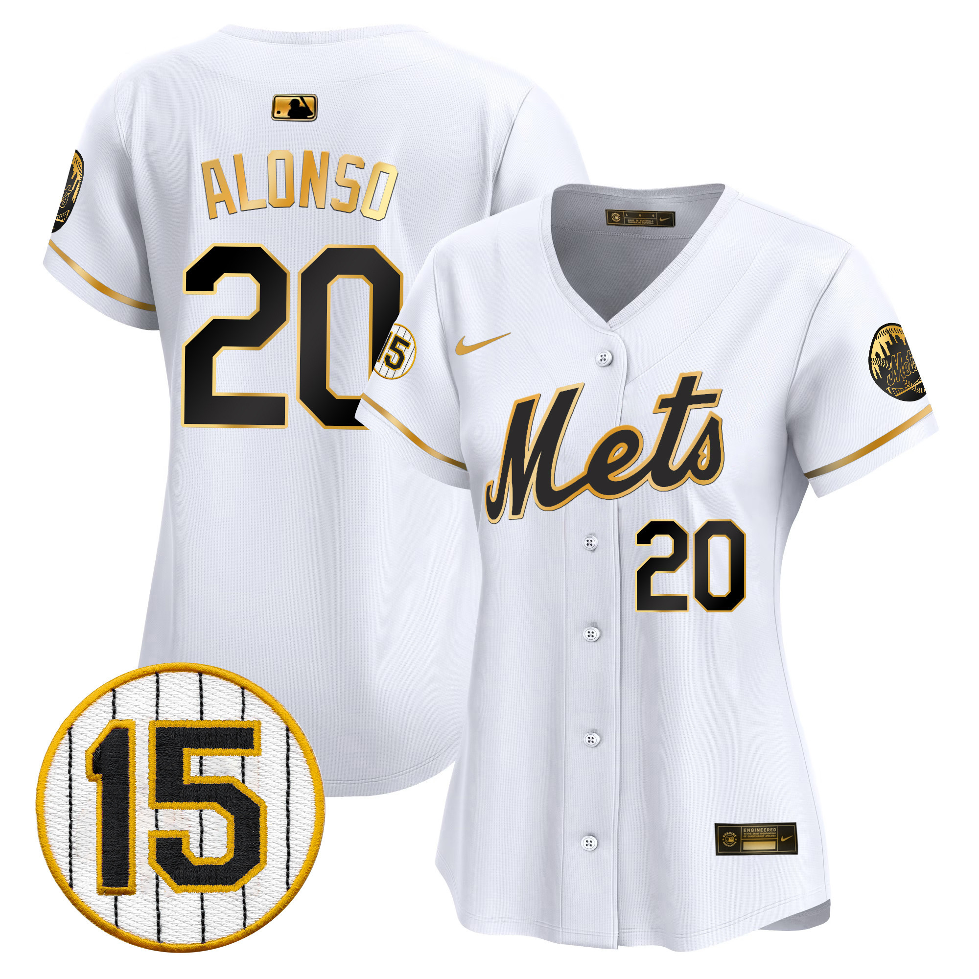 Pete Alonso Women's New York Mets Jerry Grote Patch Vapor Premier Limited White Gold Jersey - All Stitched