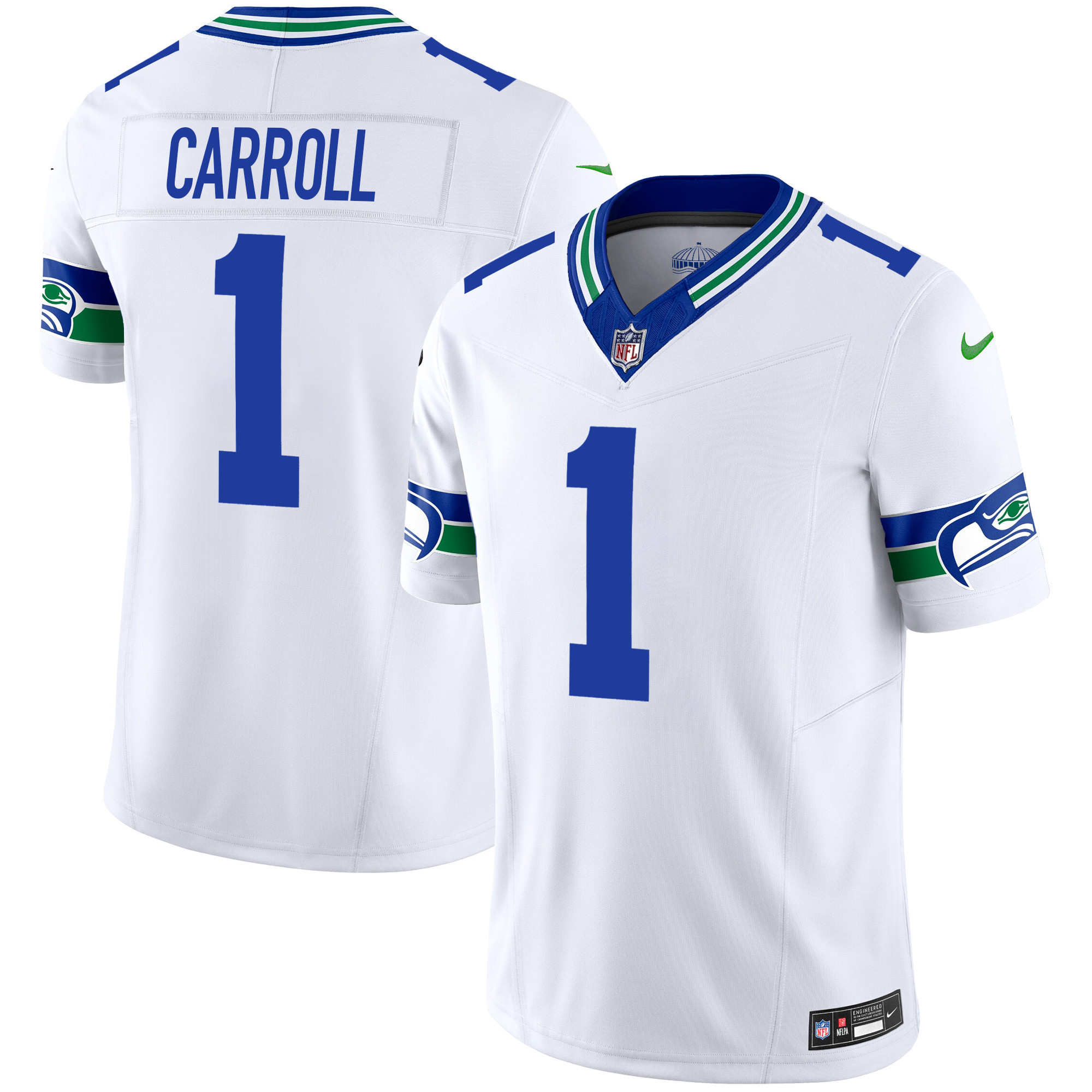 Pete Carroll Men's Seattle Seahawks Throwback Vapor Limited White Jersey - All Stitched 