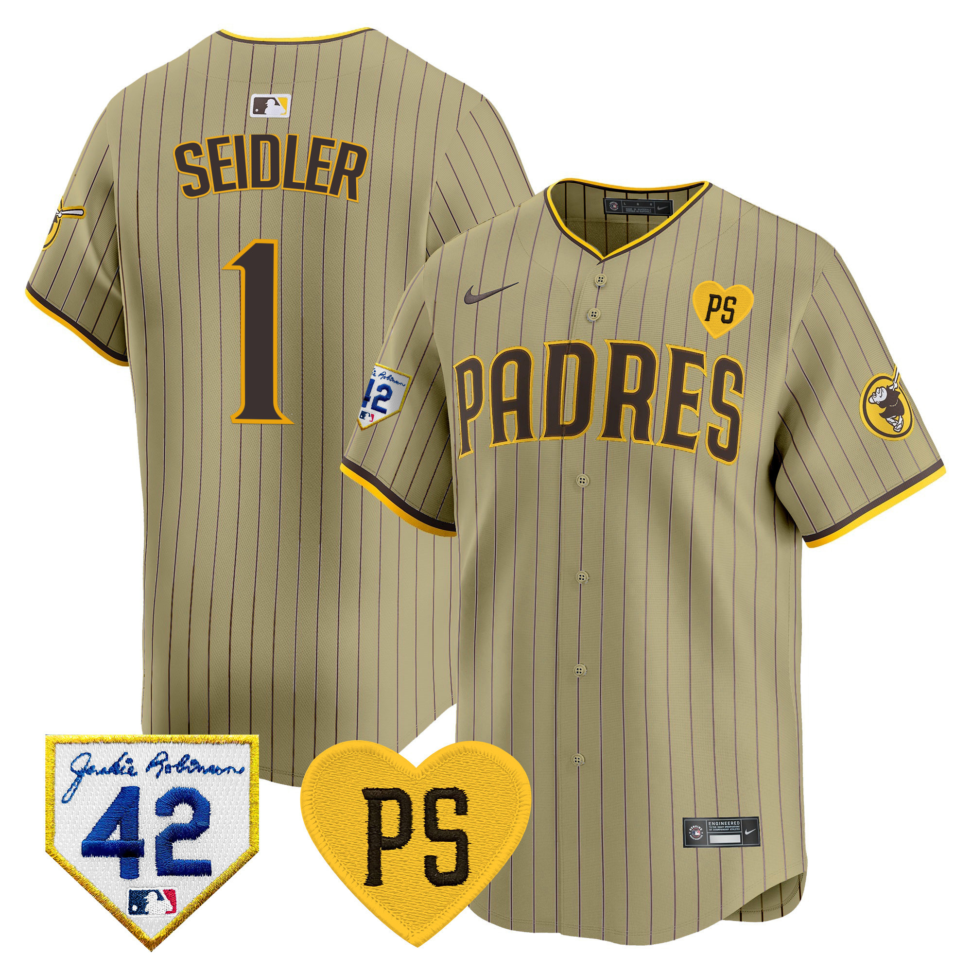 Peter Seidler Men's San Diego Padres 2024 "For Peter" & Robinson Patch Vapor Premier Limited Tan Jersey - All Stitched