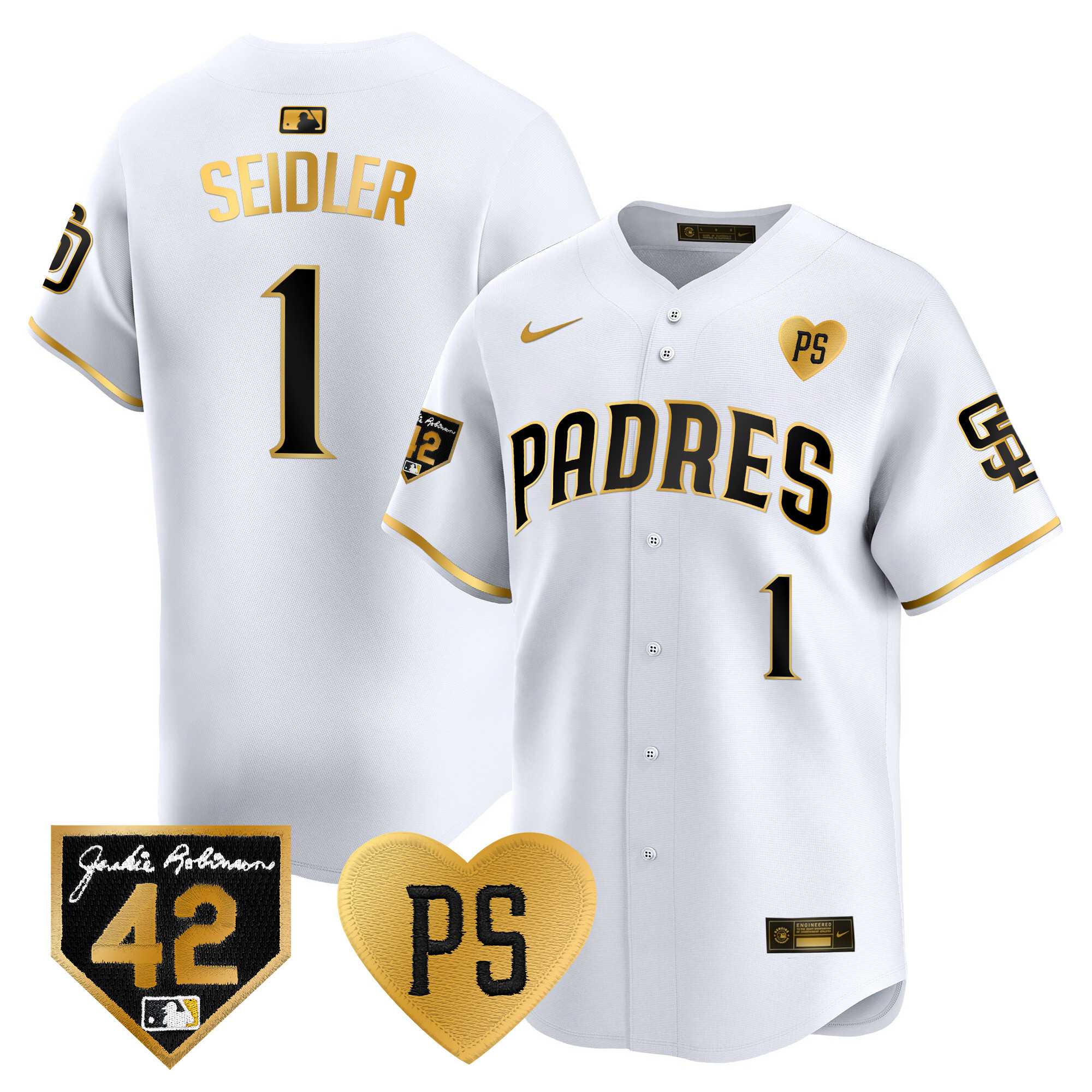 Peter Seidler Men's San Diego Padres 2024 "For Peter" & Robinson Patch Vapor Premier Limited White Gold Jersey - All Stitched