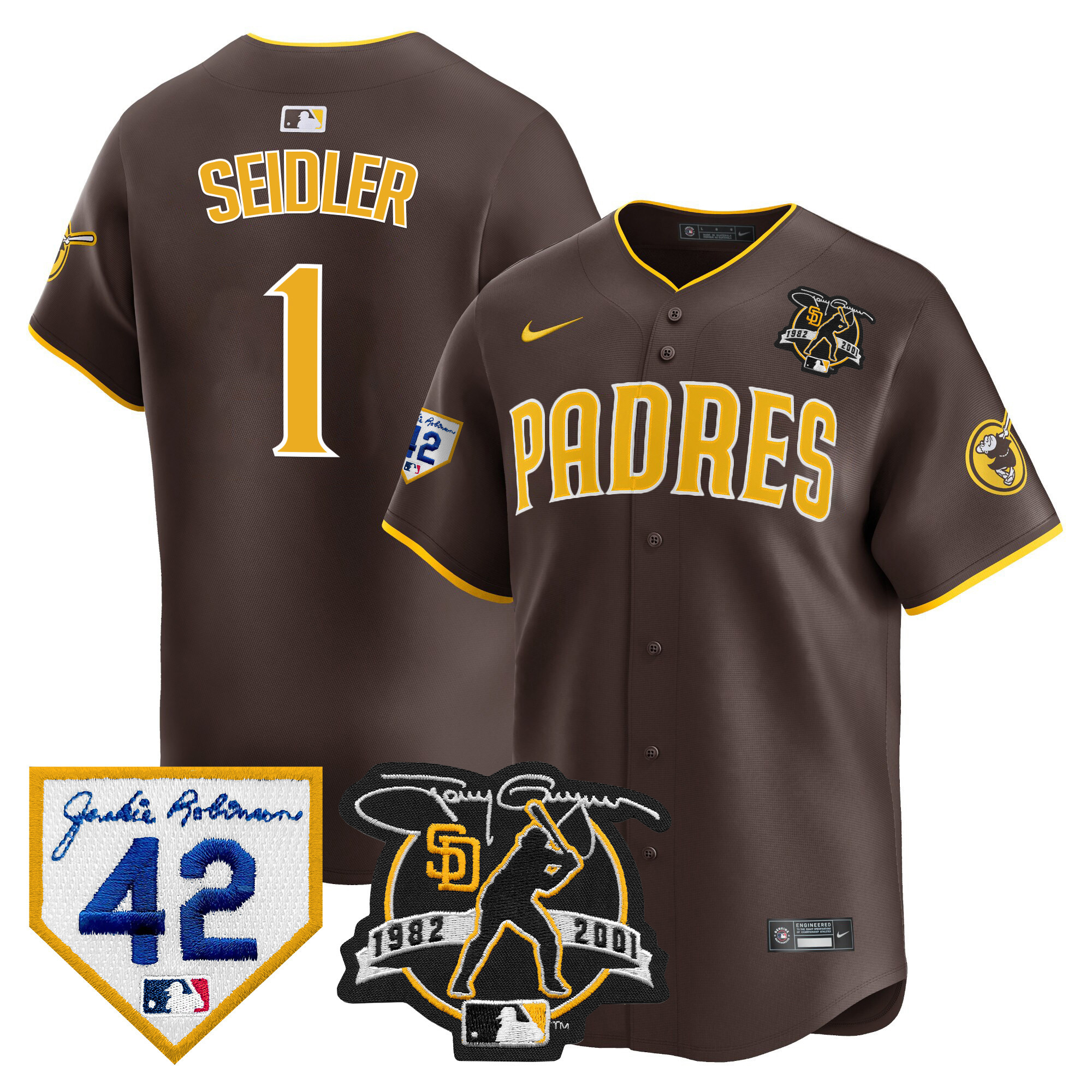 Peter Seidler Men's San Diego Padres 2024 Tony Gwynn & Robinson Patch Vapor Premier Limited Brown Jersey - All Stitched