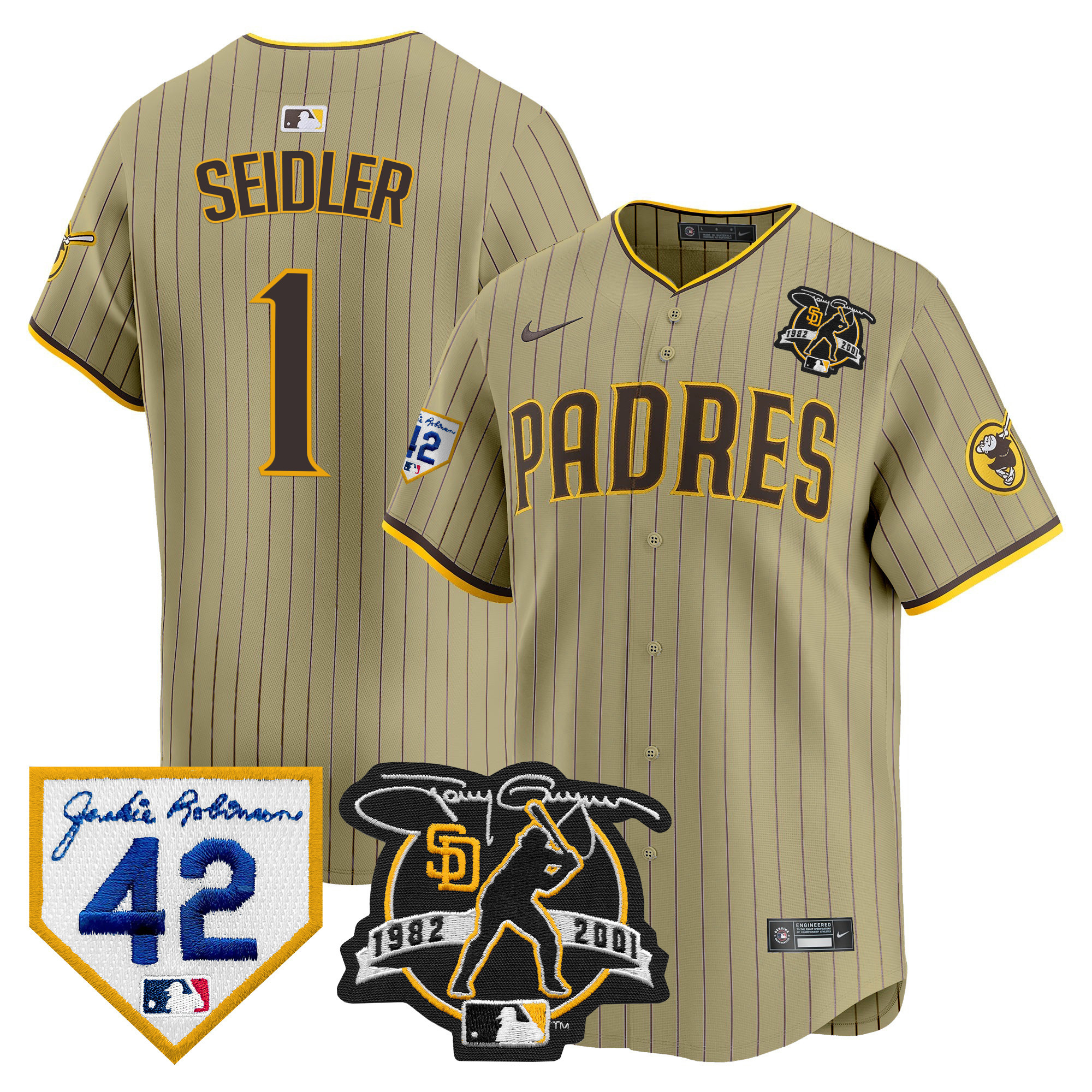 Peter Seidler Men's San Diego Padres 2024 Tony Gwynn & Robinson Patch Vapor Premier Limited Tan Jersey - All Stitched