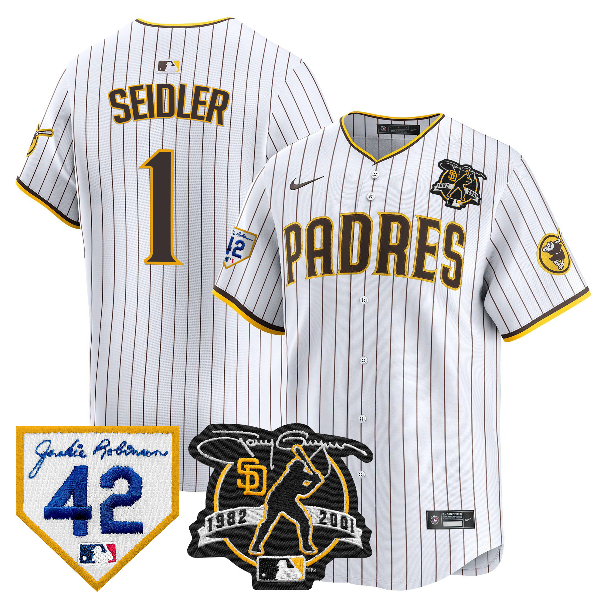 Peter Seidler Men's San Diego Padres 2024 Tony Gwynn & Robinson Patch Vapor Premier Limited White Jersey - All Stitched