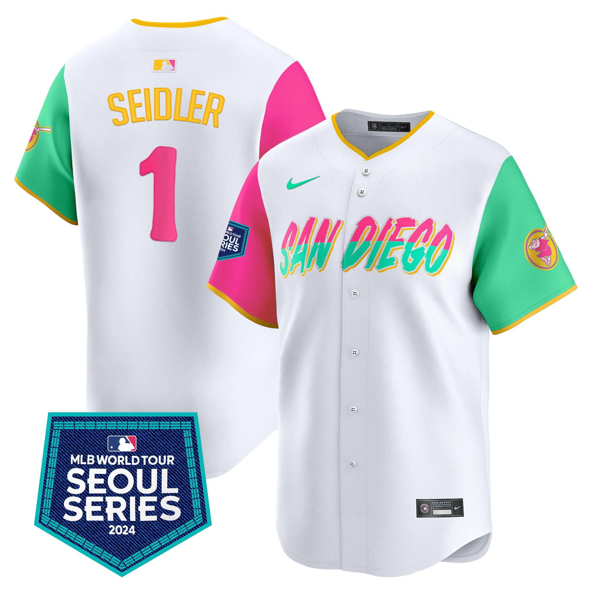 Peter Seidler Men's San Diego Padres 2024 World Tour Seoul Series Patch Vapor Premier Limited City Connect Jersey - All Stitched