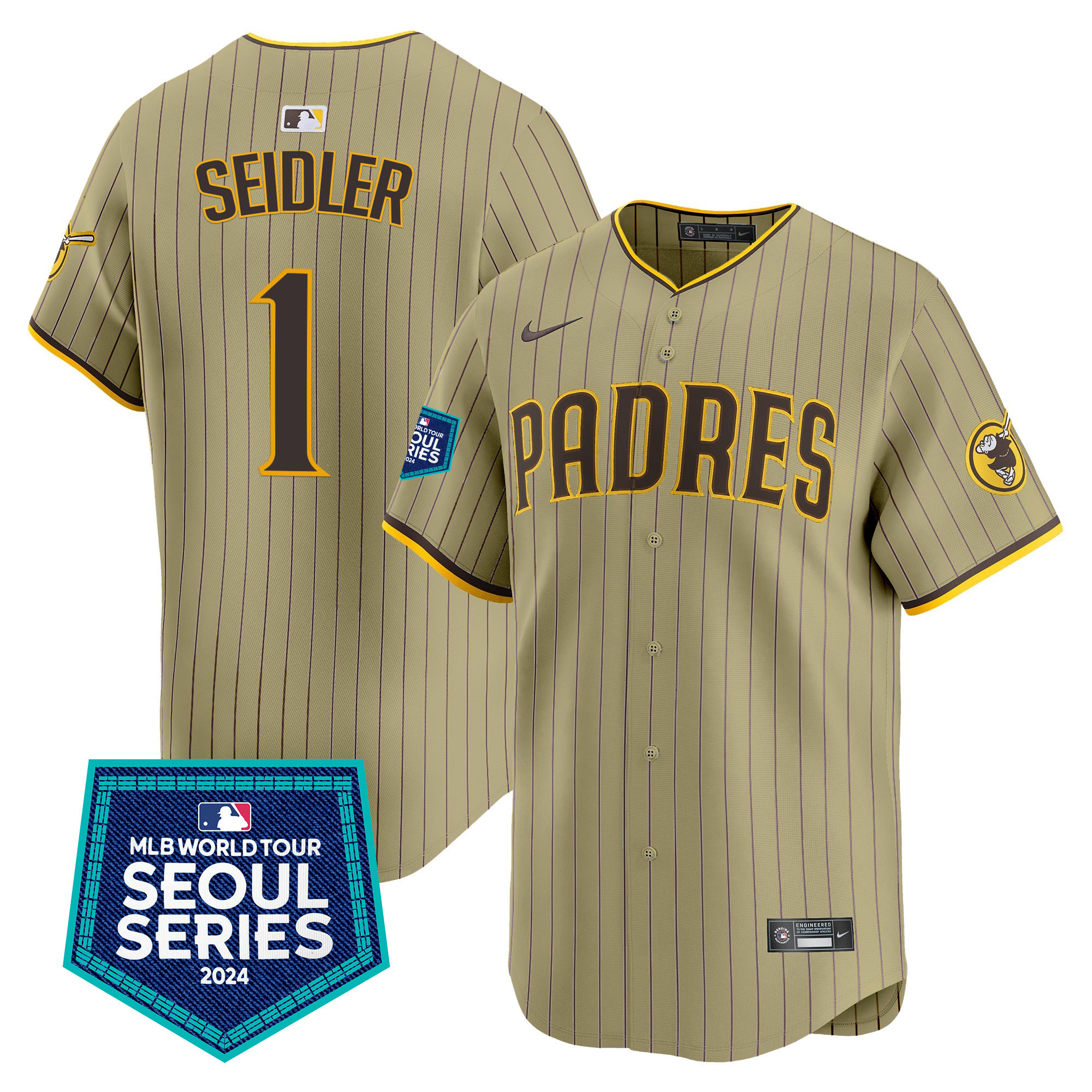 Peter Seidler Men's San Diego Padres 2024 World Tour Seoul Series Patch Vapor Premier Limited Tan Jersey - All Stitched