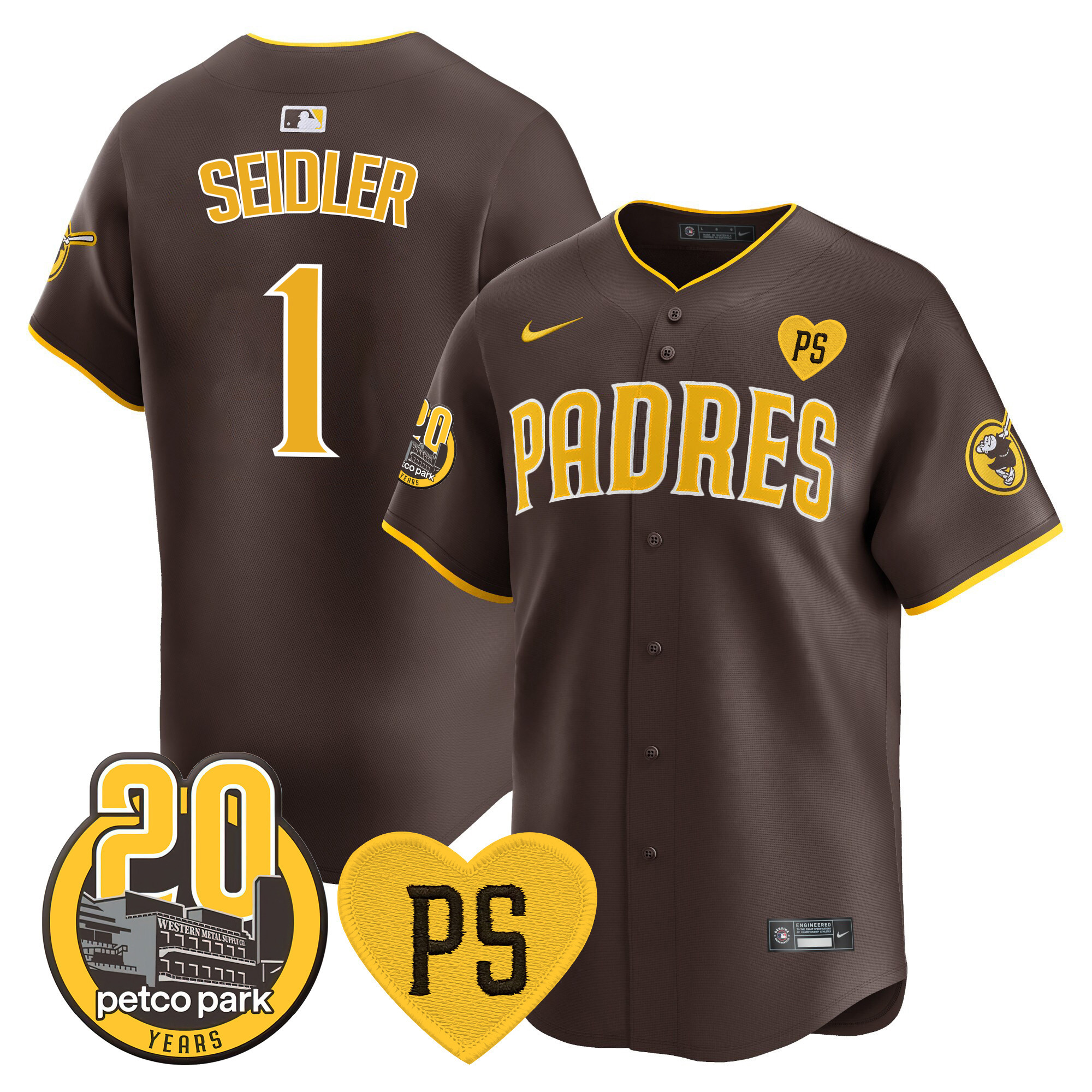 Peter Seidler Men's San Diego Padres "For Peter" & Petco Park 20th Patch Vapor Premier Limited Brown Jersey - All Stitched