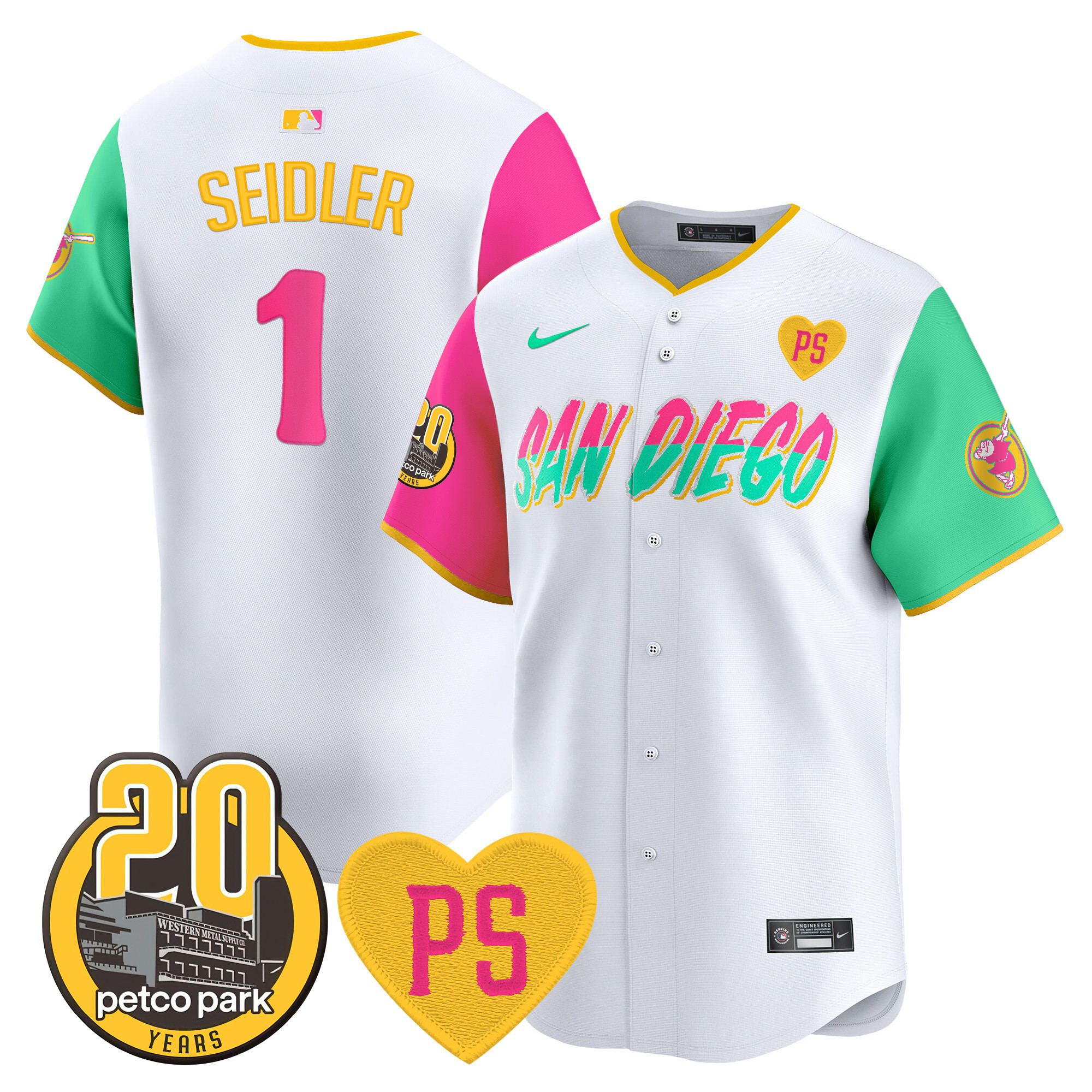 Peter Seidler Men's San Diego Padres "For Peter" & Petco Park 20th Patch Vapor Premier Limited City Connect Jersey - All Stitched