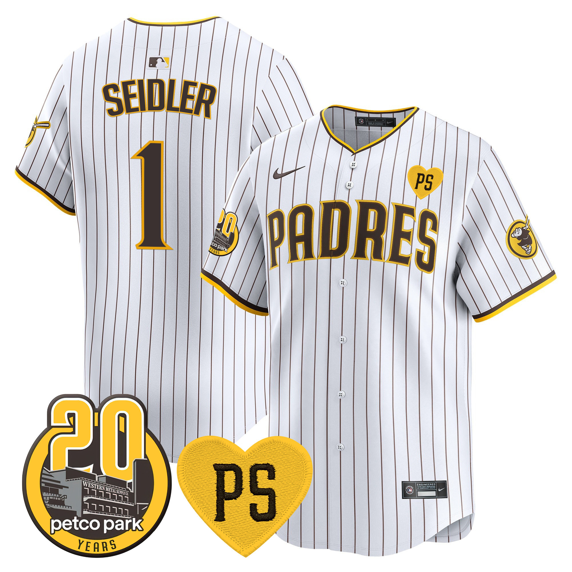 Peter Seidler Men's San Diego Padres "For Peter" & Petco Park 20th Patch Vapor Premier Limited White Jersey - All Stitched