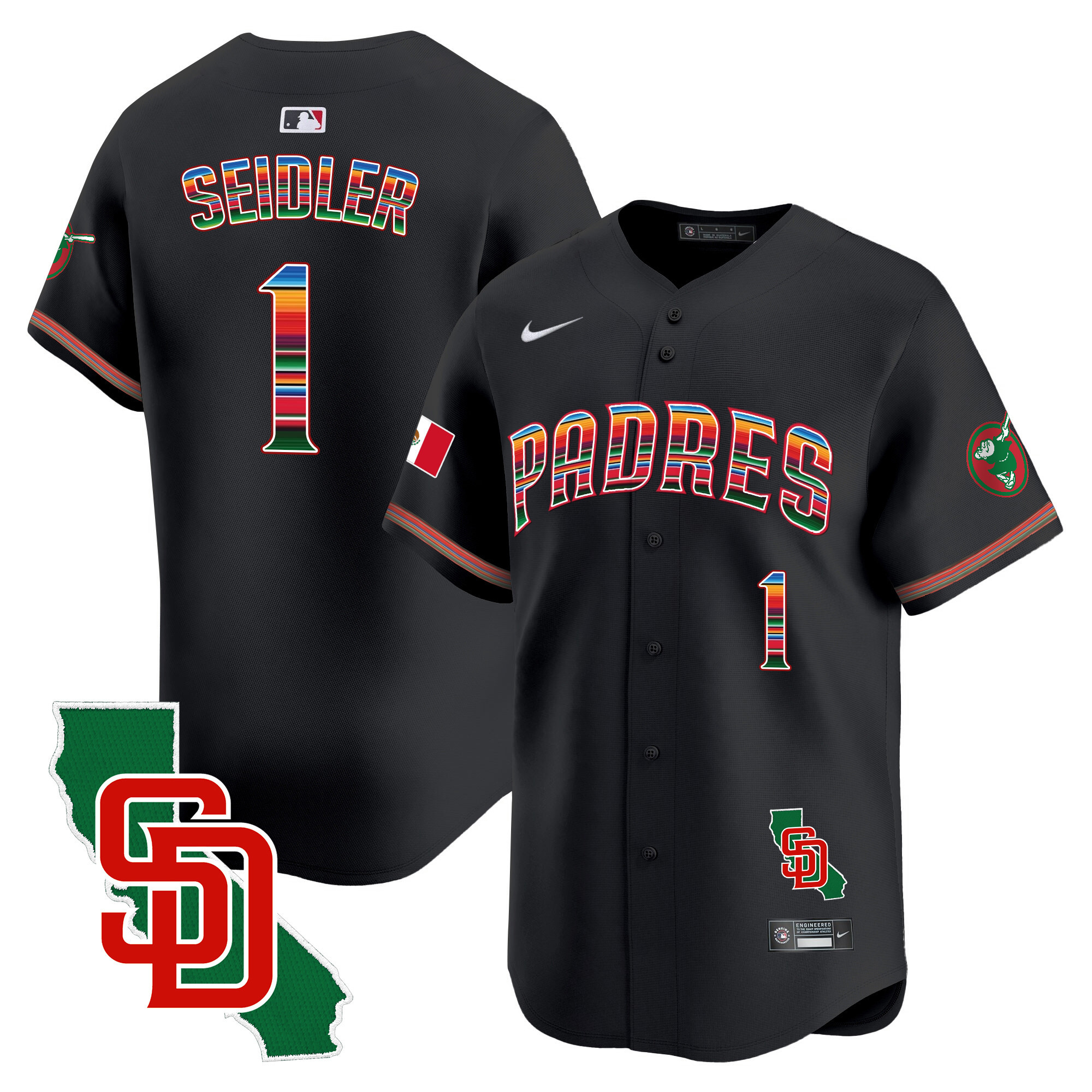 Peter Seidler Men's San Diego Padres Mexico California Patch Vapor Premier Limited Black Jersey - All Stitched
