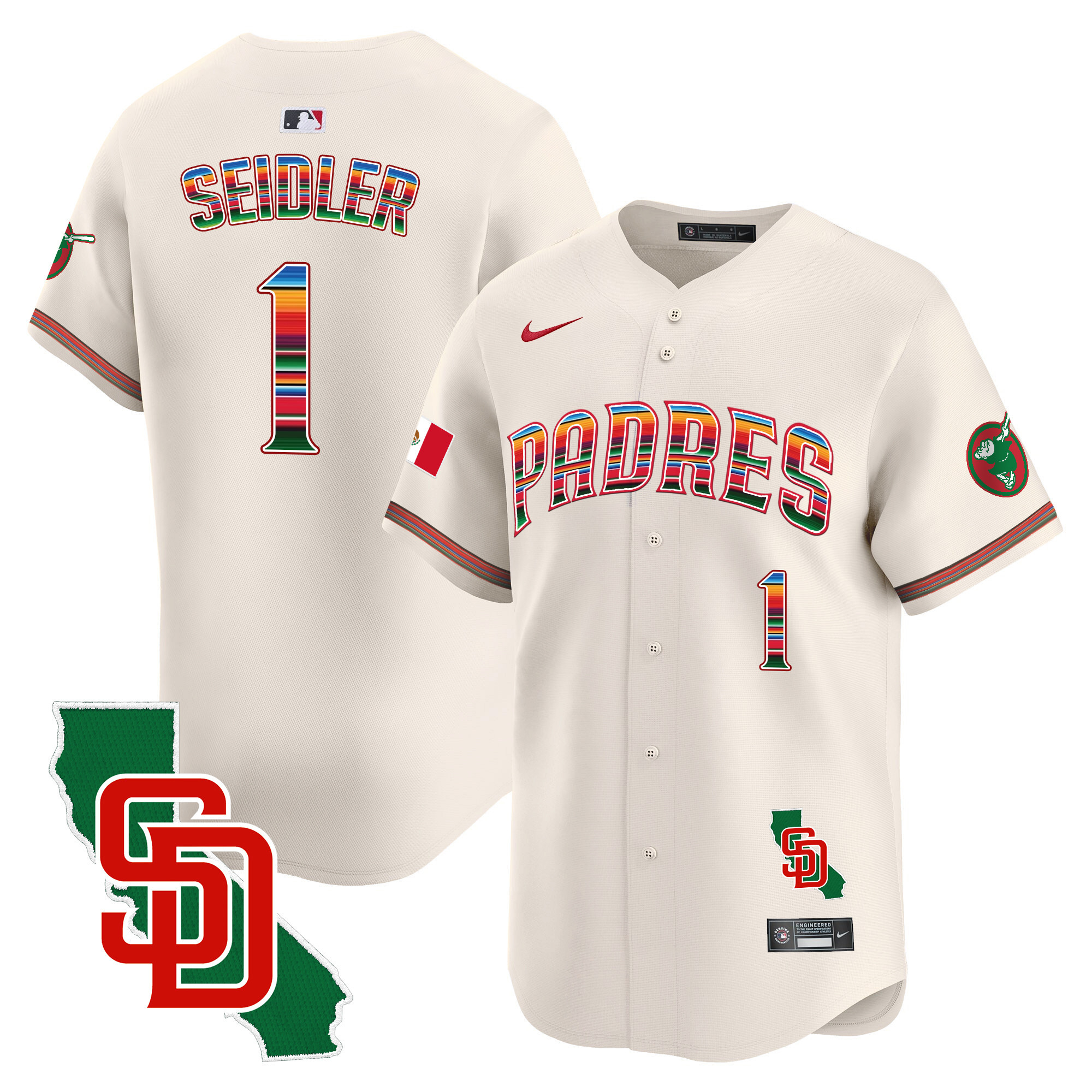 Peter Seidler Men's San Diego Padres Mexico California Patch Vapor Premier Limited Cream Jersey - All Stitched