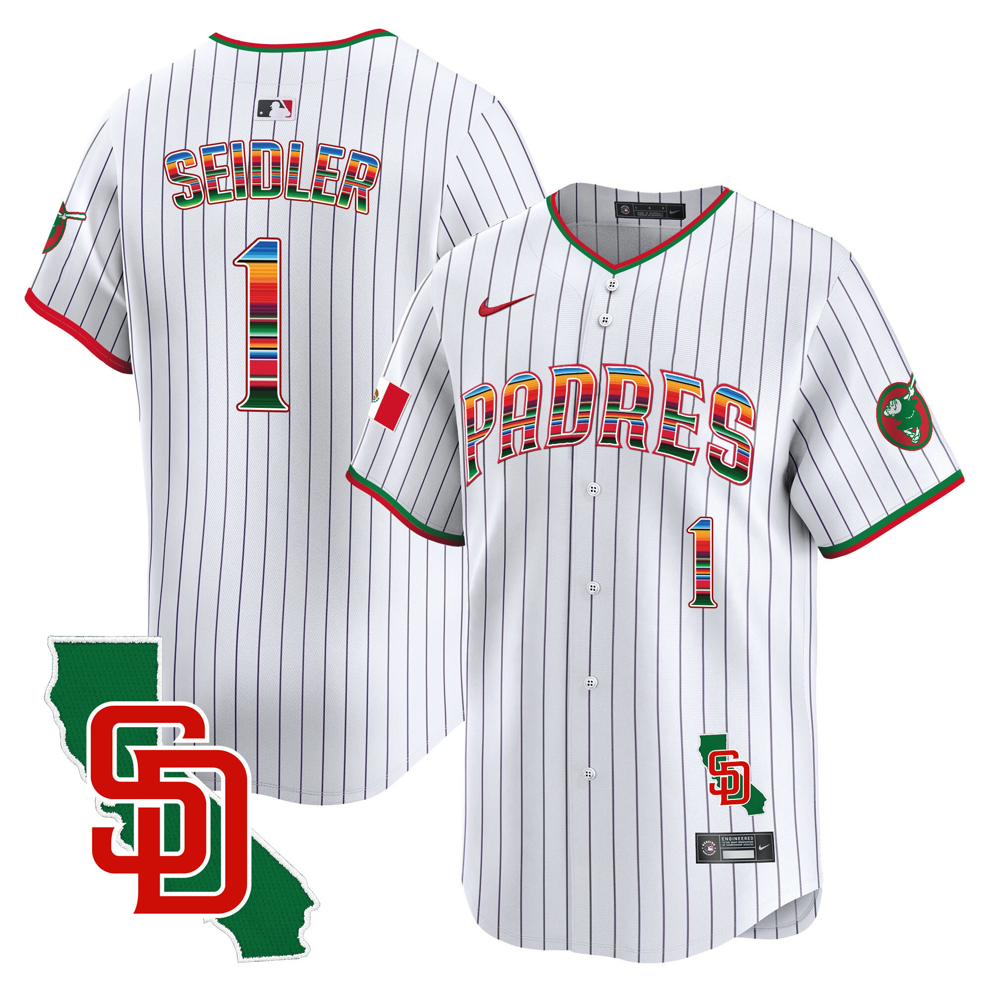 Peter Seidler Men's San Diego Padres Mexico California Patch Vapor Premier Limited Pinstripe Jersey - All Stitched