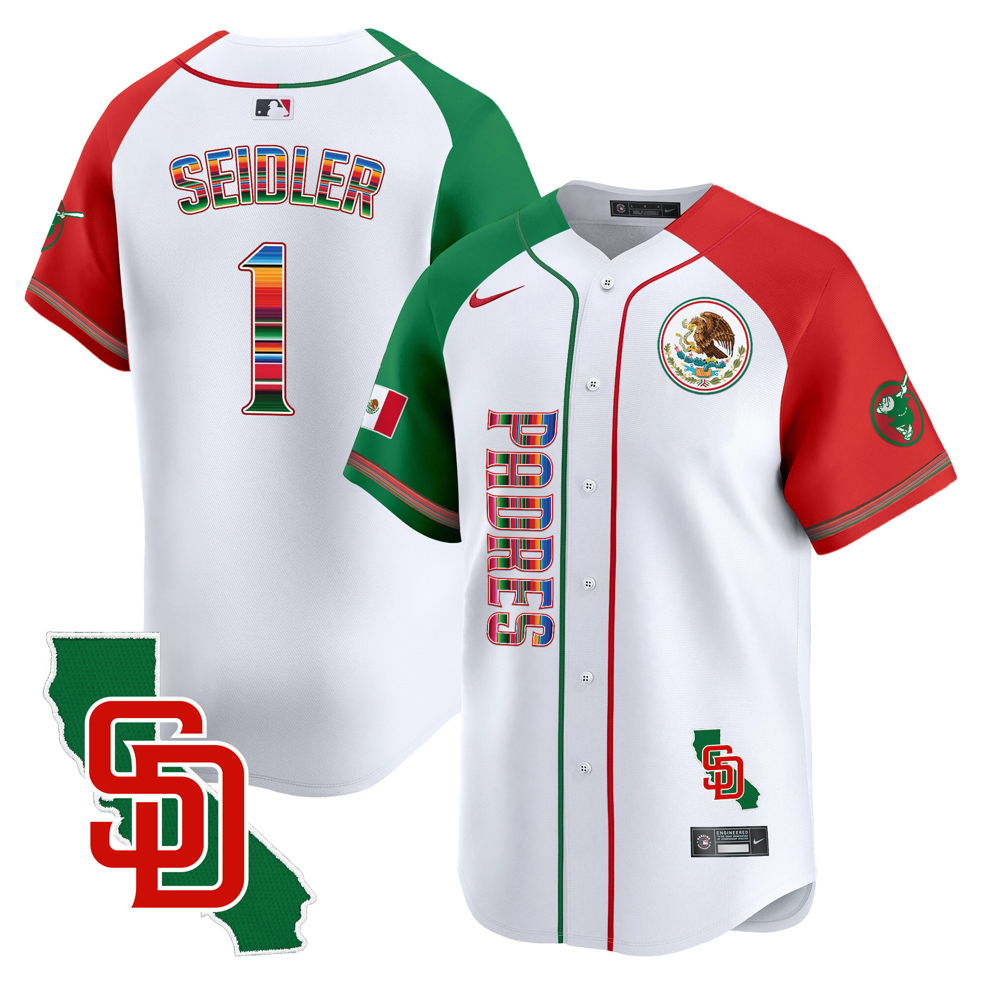 Peter Seidler Men's San Diego Padres Mexico California Patch Vapor Premier Limited V2 Alternate Jersey - All Stitched