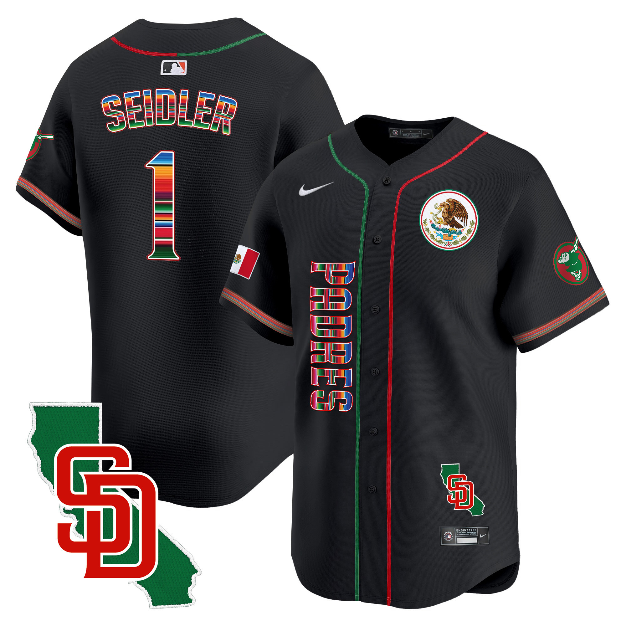Peter Seidler Men's San Diego Padres Mexico California Patch Vapor Premier Limited V2 Black Jersey - All Stitched
