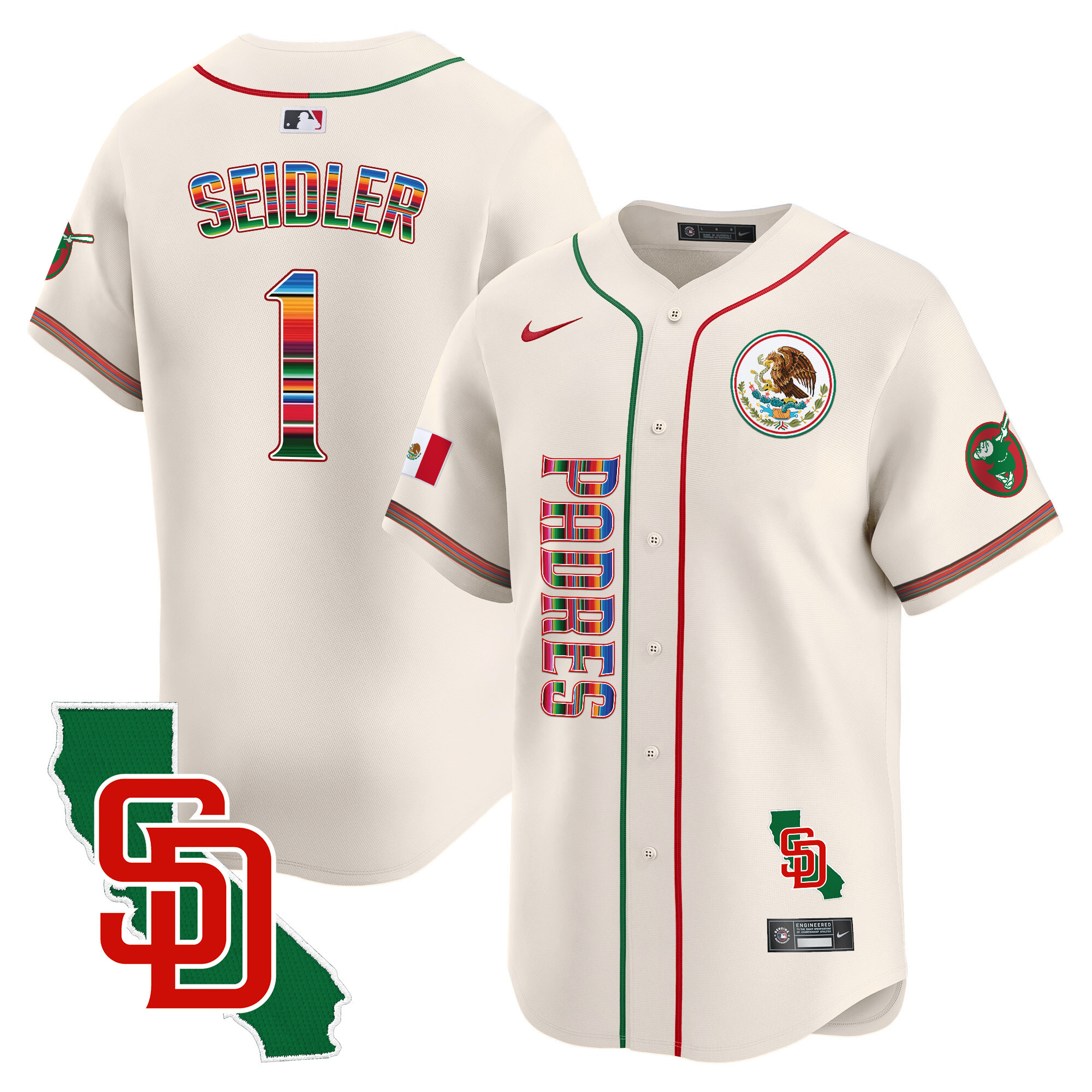 Peter Seidler Men's San Diego Padres Mexico California Patch Vapor Premier Limited V2 Cream Jersey - All Stitched