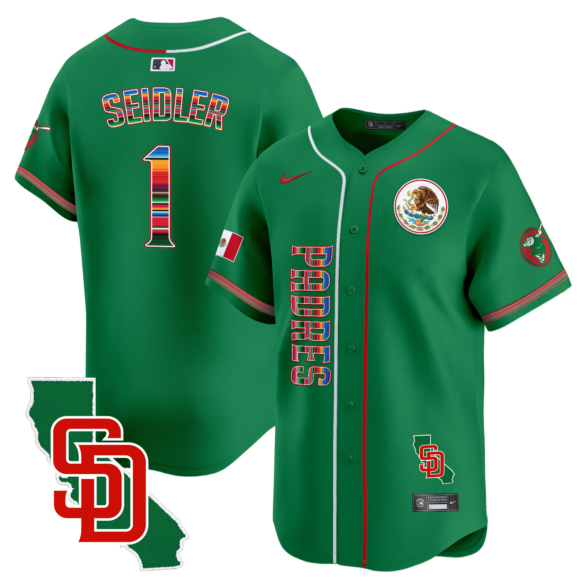 Peter Seidler Men's San Diego Padres Mexico California Patch Vapor Premier Limited V2 Green Jersey - All Stitched