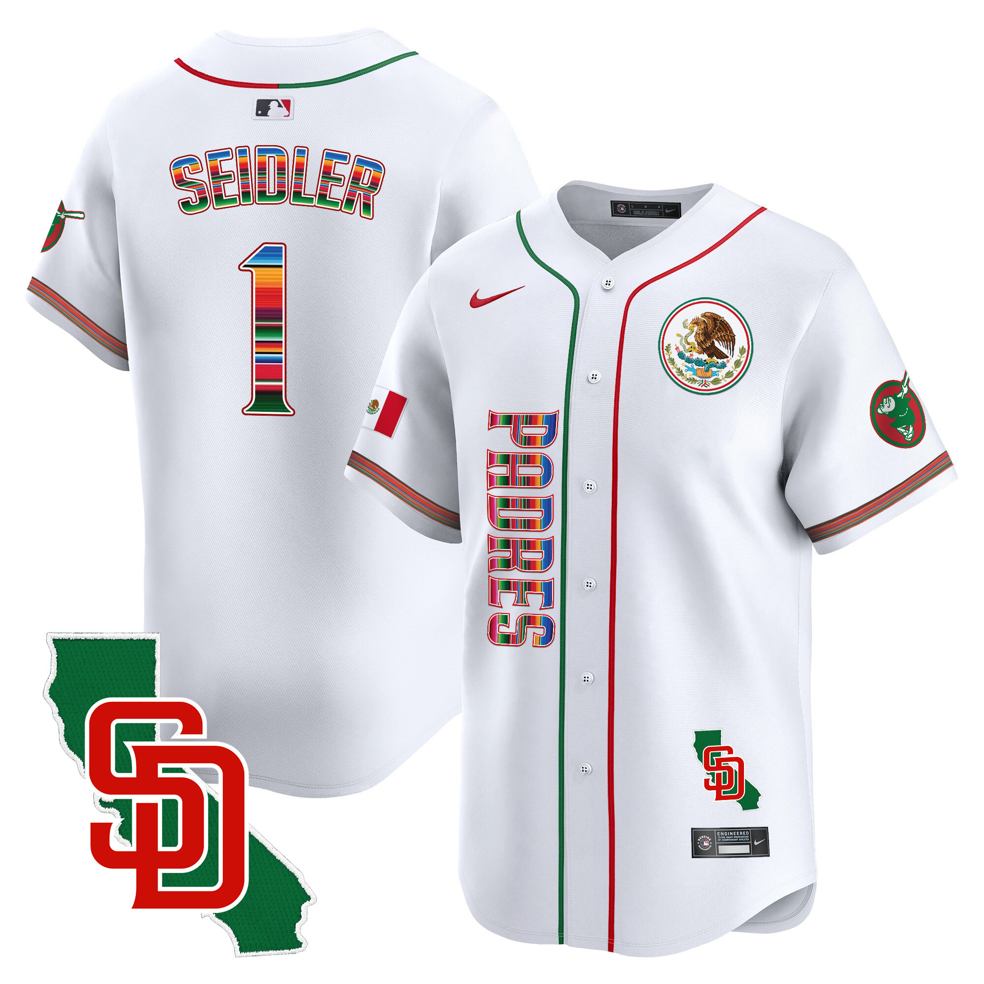 Peter Seidler Men's San Diego Padres Mexico California Patch Vapor Premier Limited V2 White Jersey - All Stitched
