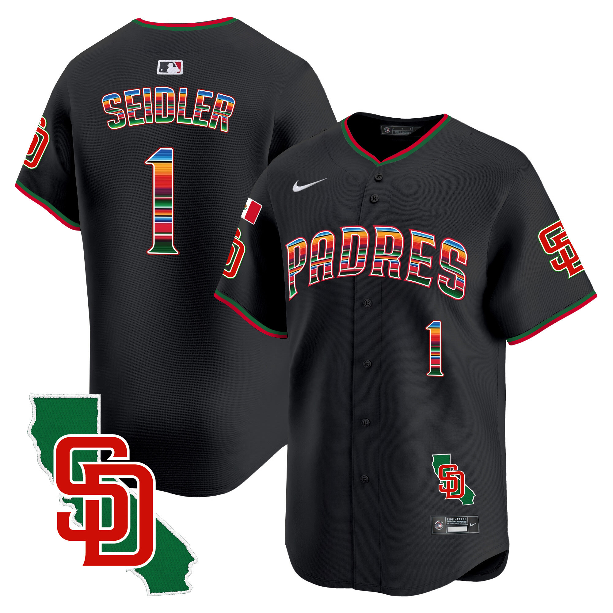 Peter Seidler Men's San Diego Padres Mexico California Patch Vapor Premier Limited V3 Black Jersey - All Stitched