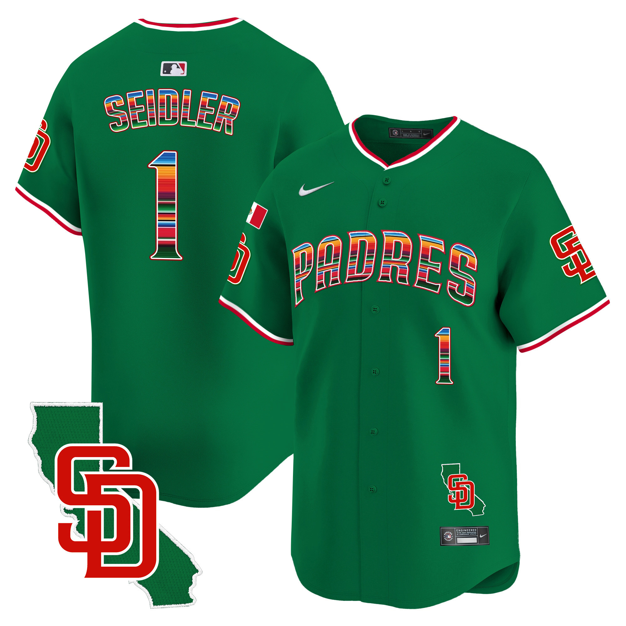 Peter Seidler Men's San Diego Padres Mexico California Patch Vapor Premier Limited V3 Green Jersey - All Stitched
